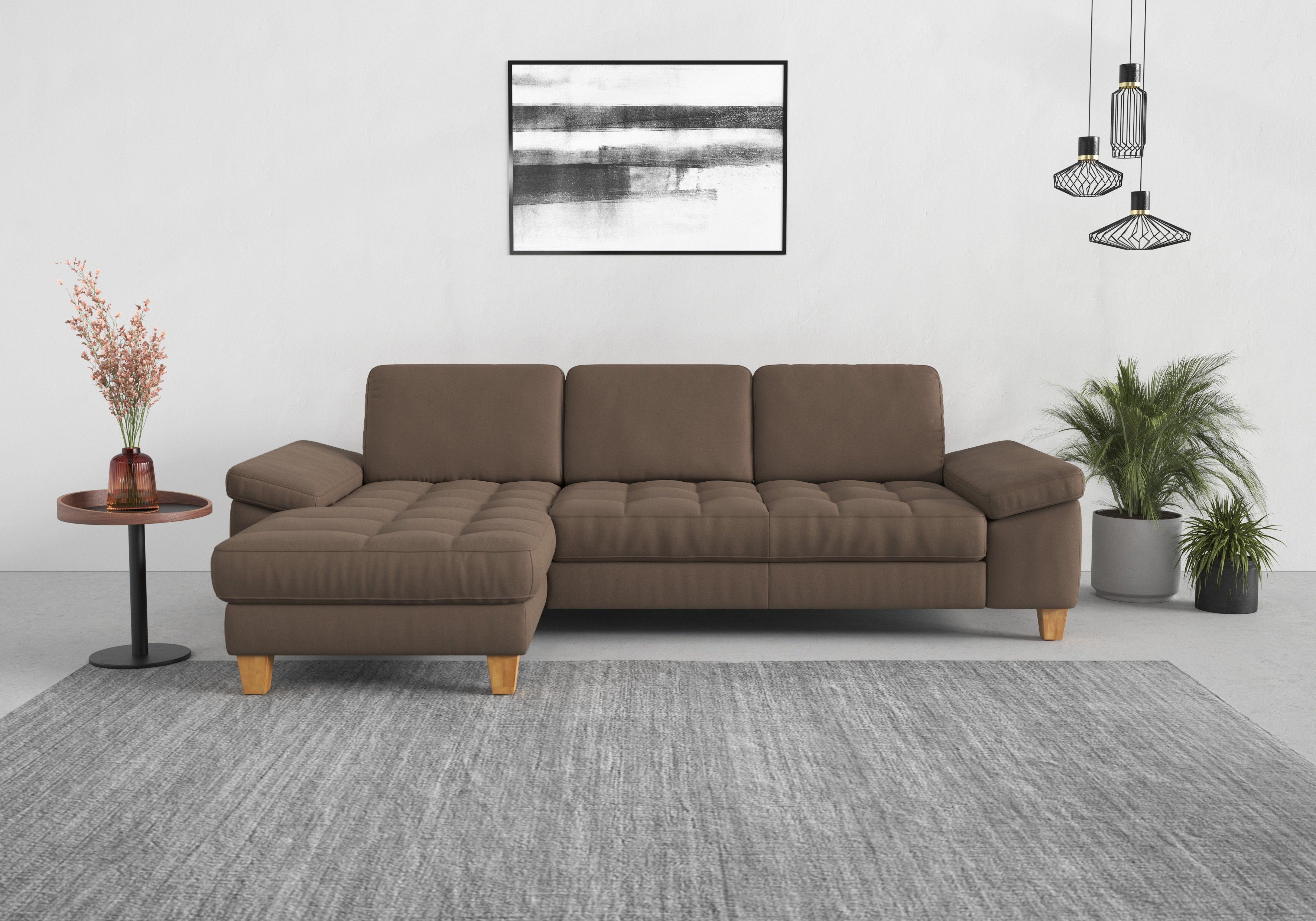 sit&more Hoekbank Westham L-vorm met récamier, met of zonder slaapfunctie, bedkist, voeten eiken bruin, hoekbanken, Breedte ligoppervlak: 0 cm, Lengte