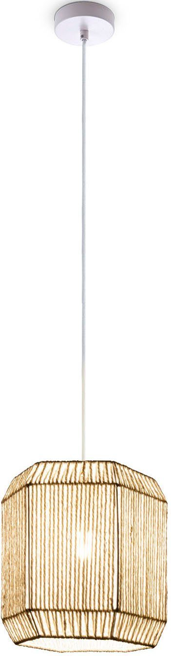 Paco Home Hanglamp Hugo Pepe Woonkamer eetkamer rattan look Boho kap papier zeshoekig hanglampen wit