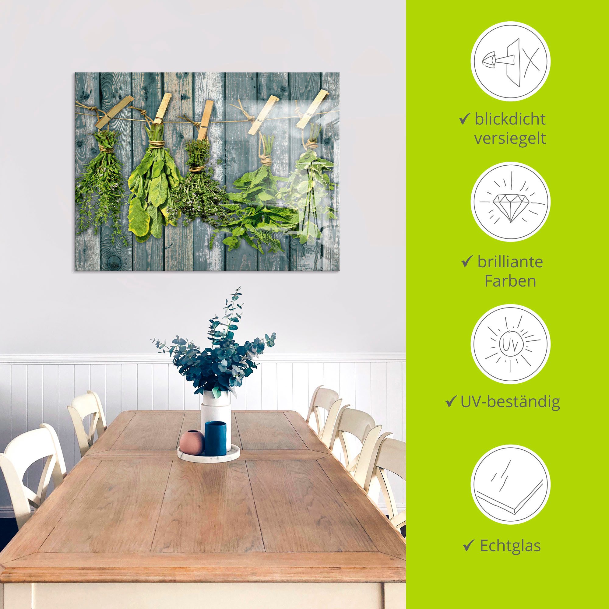 Artland Print op glas Kruiden met hout-look