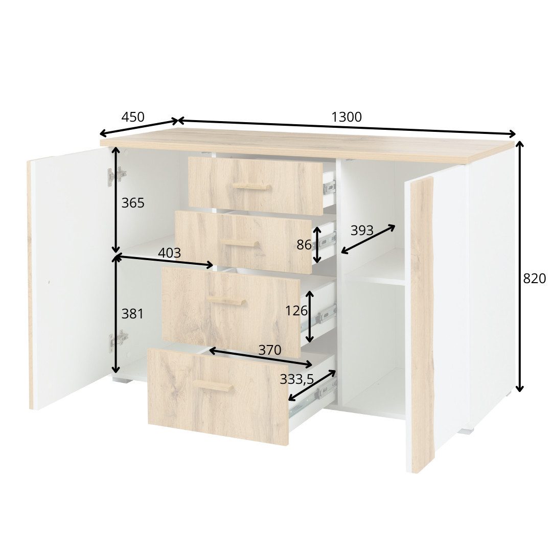 INOSIGN Kast Commode Fabella met 4 lades, 2 legplanken, BxHxD 130x82x45 cm