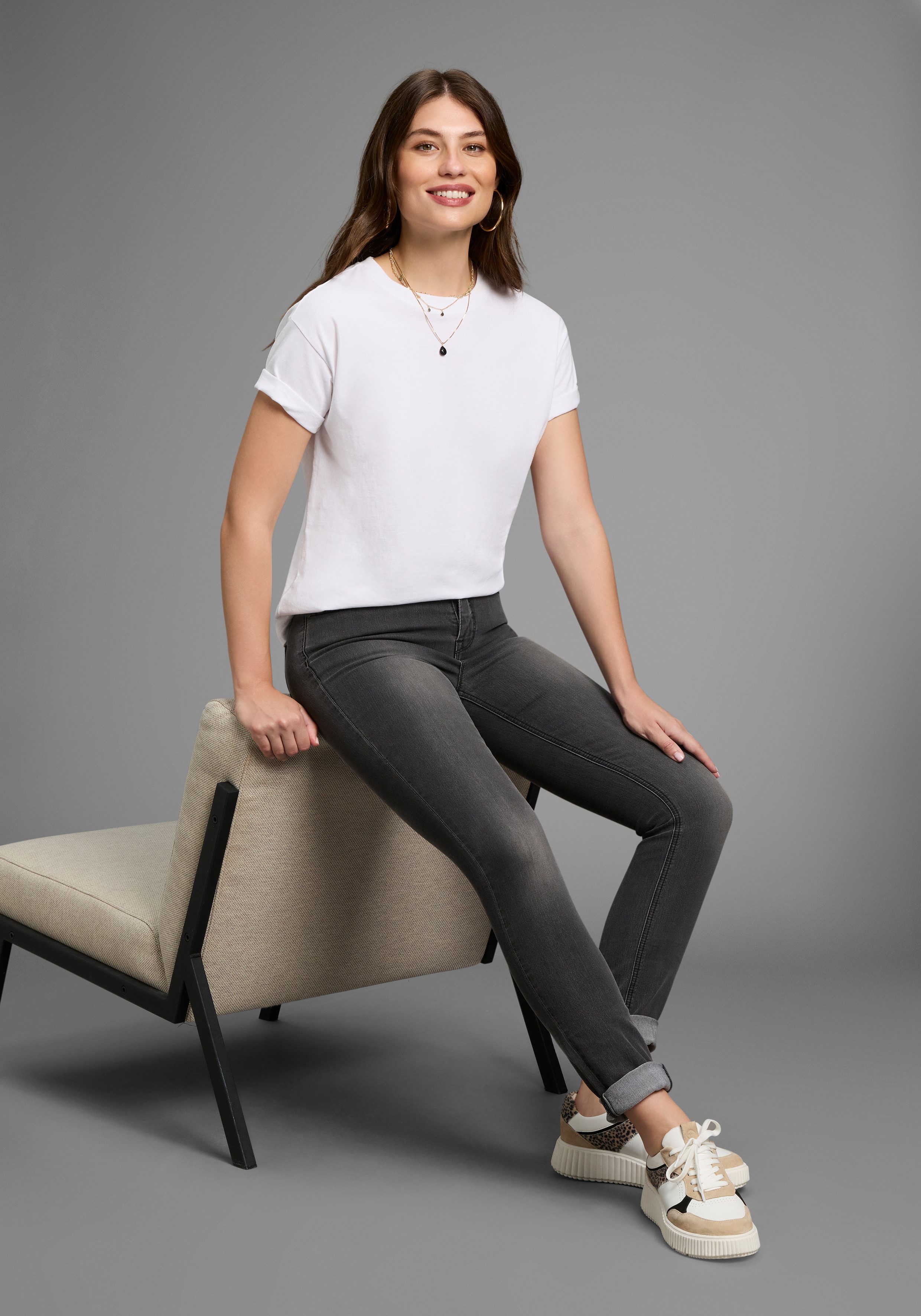 Arizona Slim fit jeans Shaping strakke pasvorm, skinny jeans, used-look-wassing, hoge taille