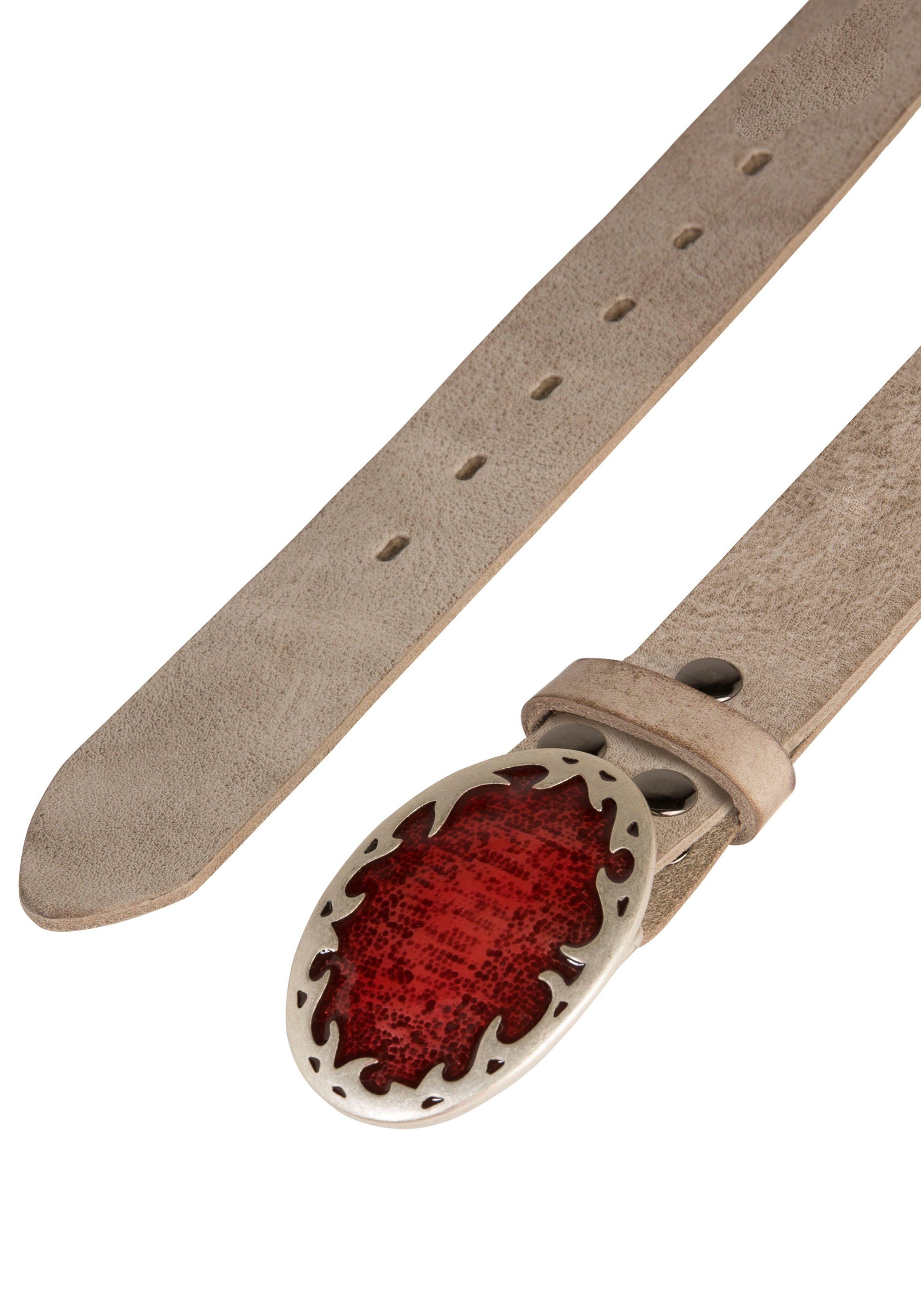 RETTUNGSRING by showroom 019° Leren riem met verwisselbare sluiting "vlam ovaal rood"