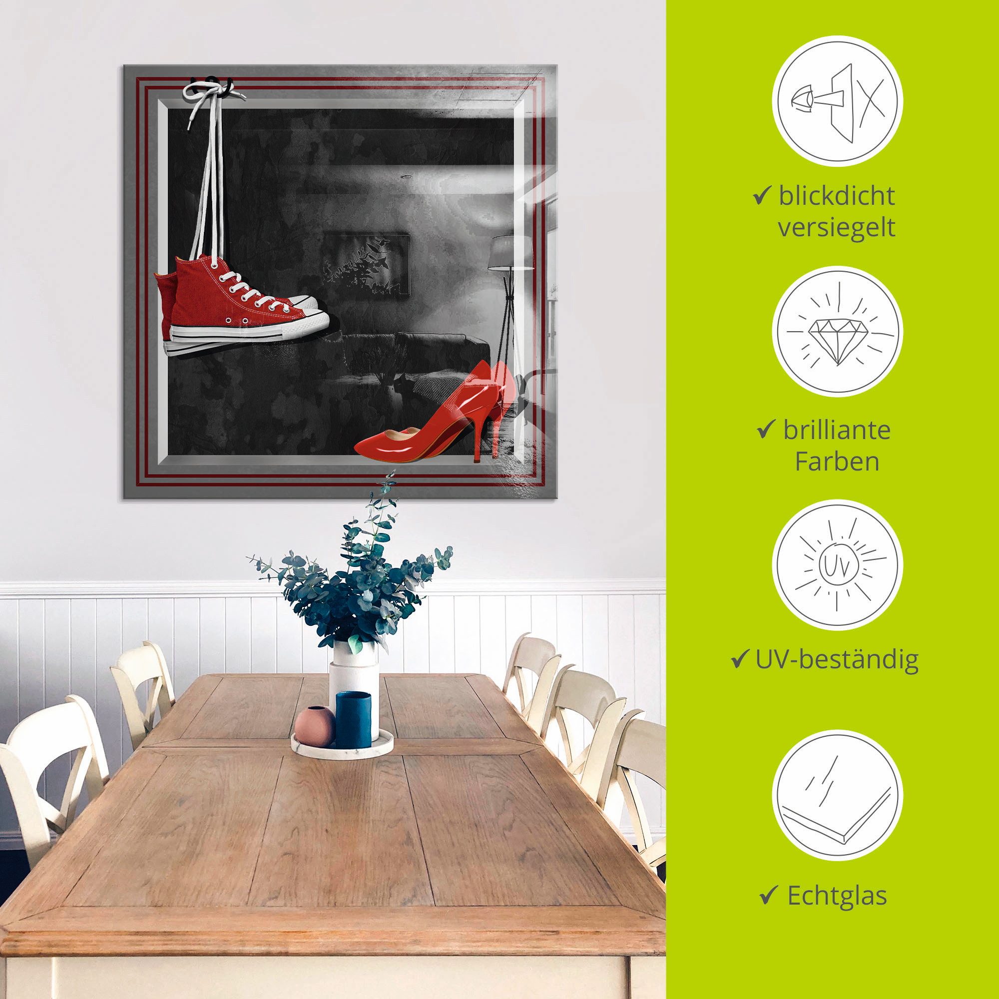 Artland Print op glas De rode schoenen in verschillende maten