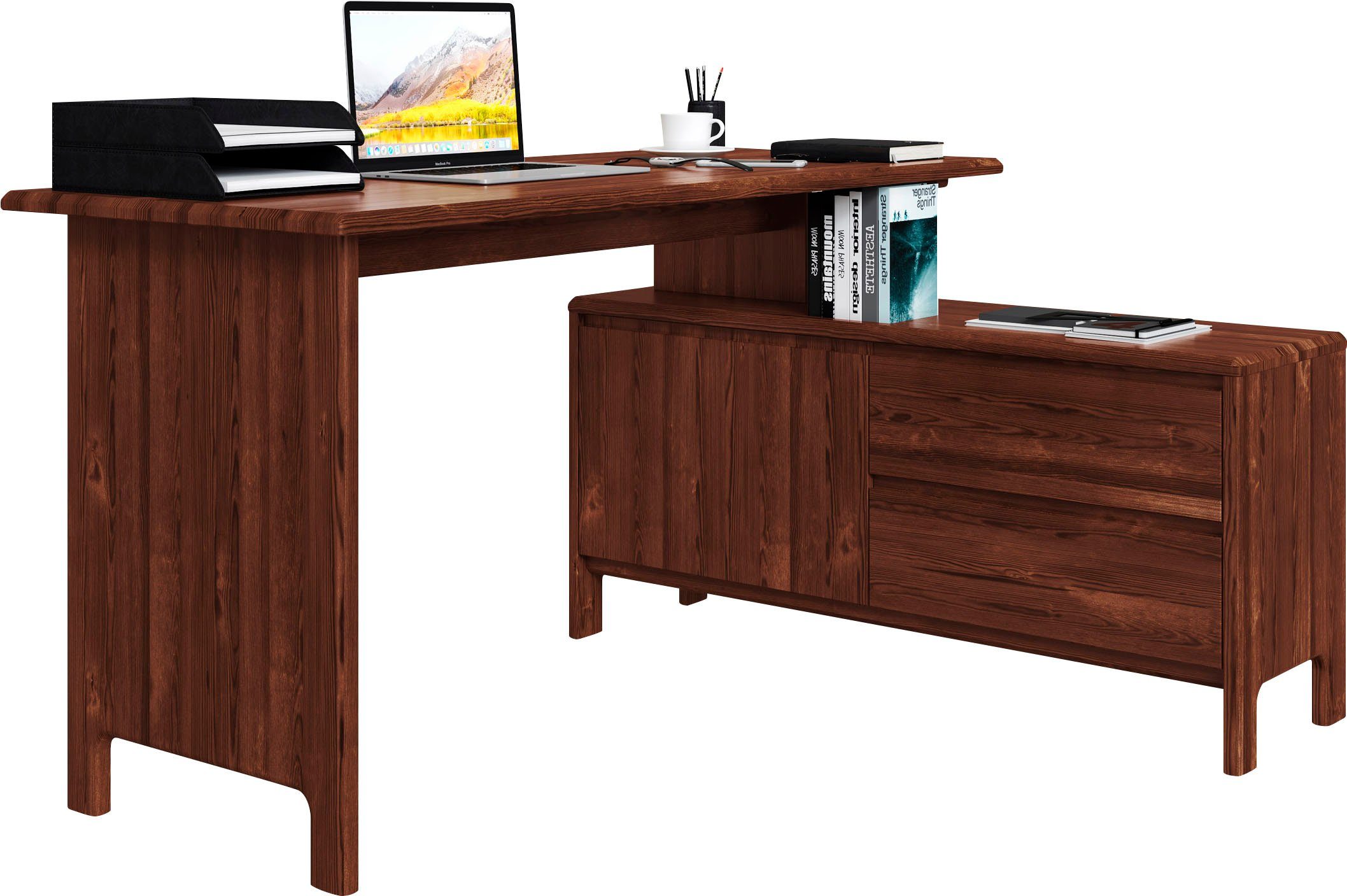 Home affaire Bureau Luven, van massief hout in 2 breedtes, variabel gebruik als bureau of hoekbureau