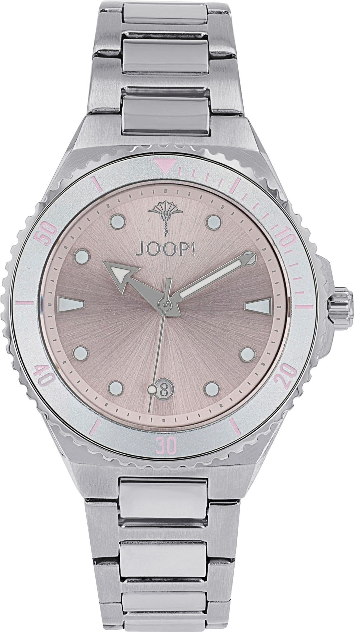 Joop! Kwartshorloge Polshorloge, dameshorloge, roestvrijstalen band, analoog, datum dames horloges zilver