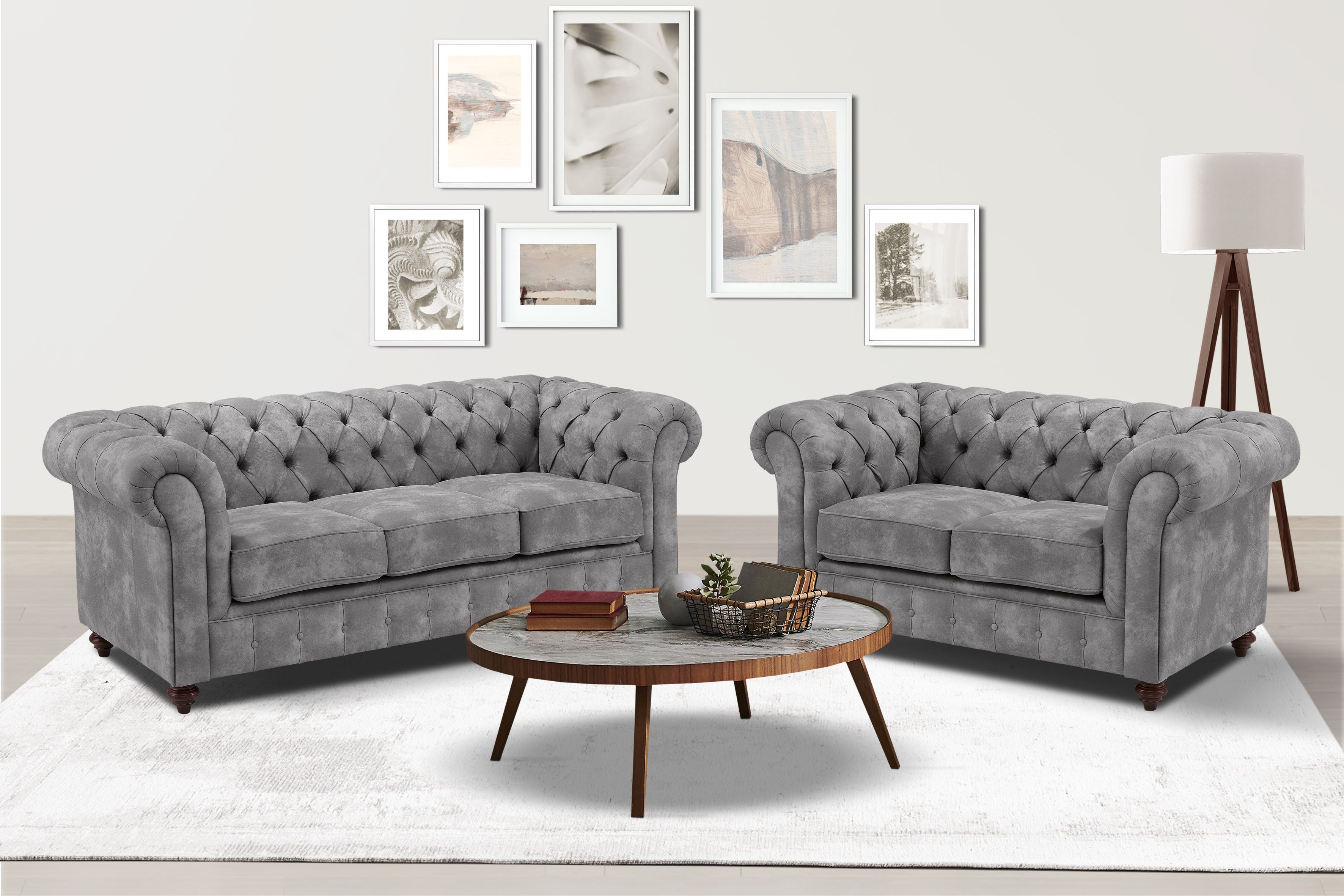Home affaire Zithoek CHESTERFIELD hoogwaardige knoopdetails, bestaande uit 2- en 3-zitsbank (2-delig) grijs, zithoeken