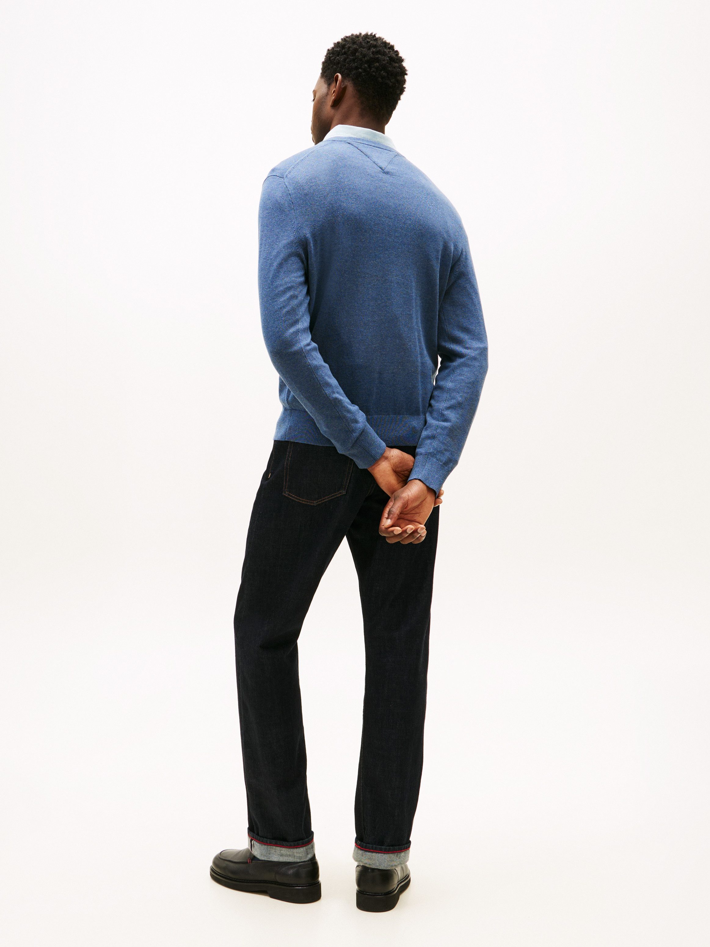 Tommy Hilfiger Gebreide trui ESSENTIAL COTTON V NECK met V-hals en borduursel
