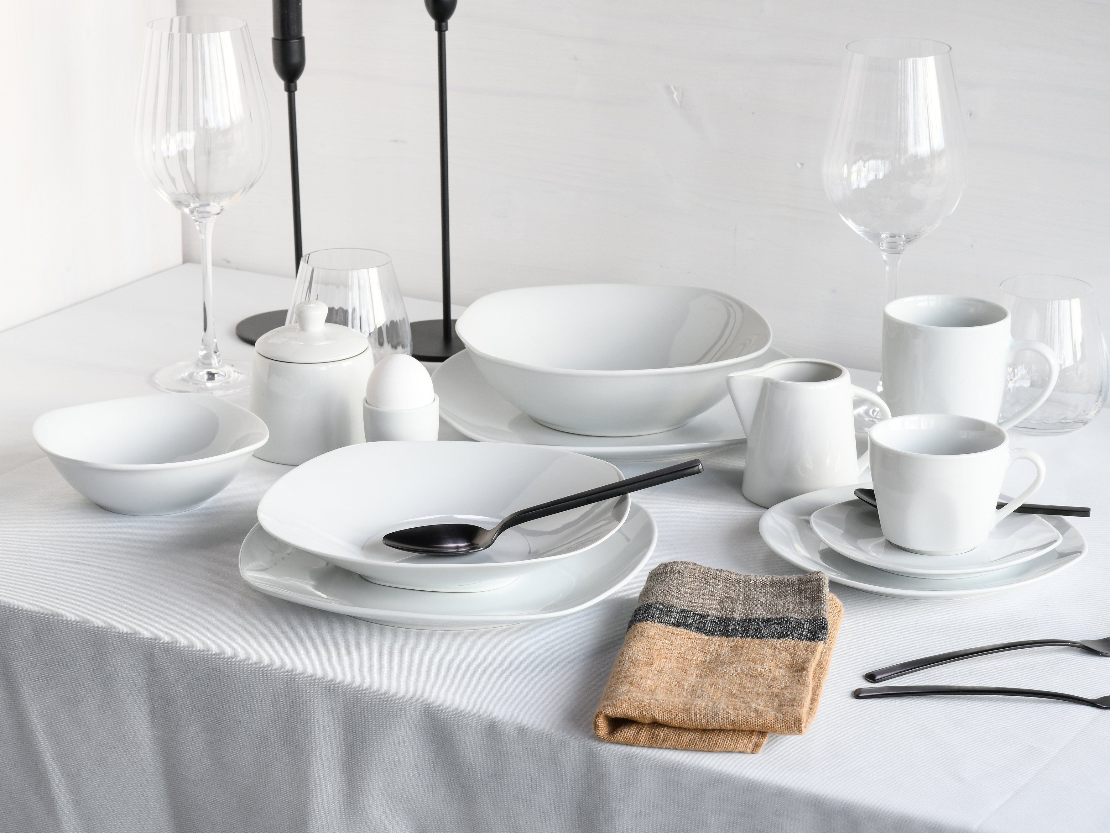 CreaTable Combi-servies Servies-set Square Servies, wit, vierkant, klassiek model, 100 delen voor 12 personen (set, 100-delig)