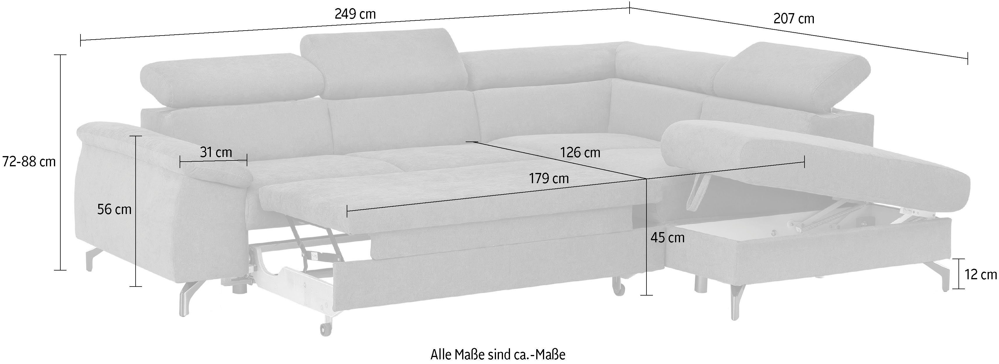 COTTA Hoekbank Kitty L-vorm, B: 249 cm met hoofdverstelling, optioneel bedfunctie & bedlade