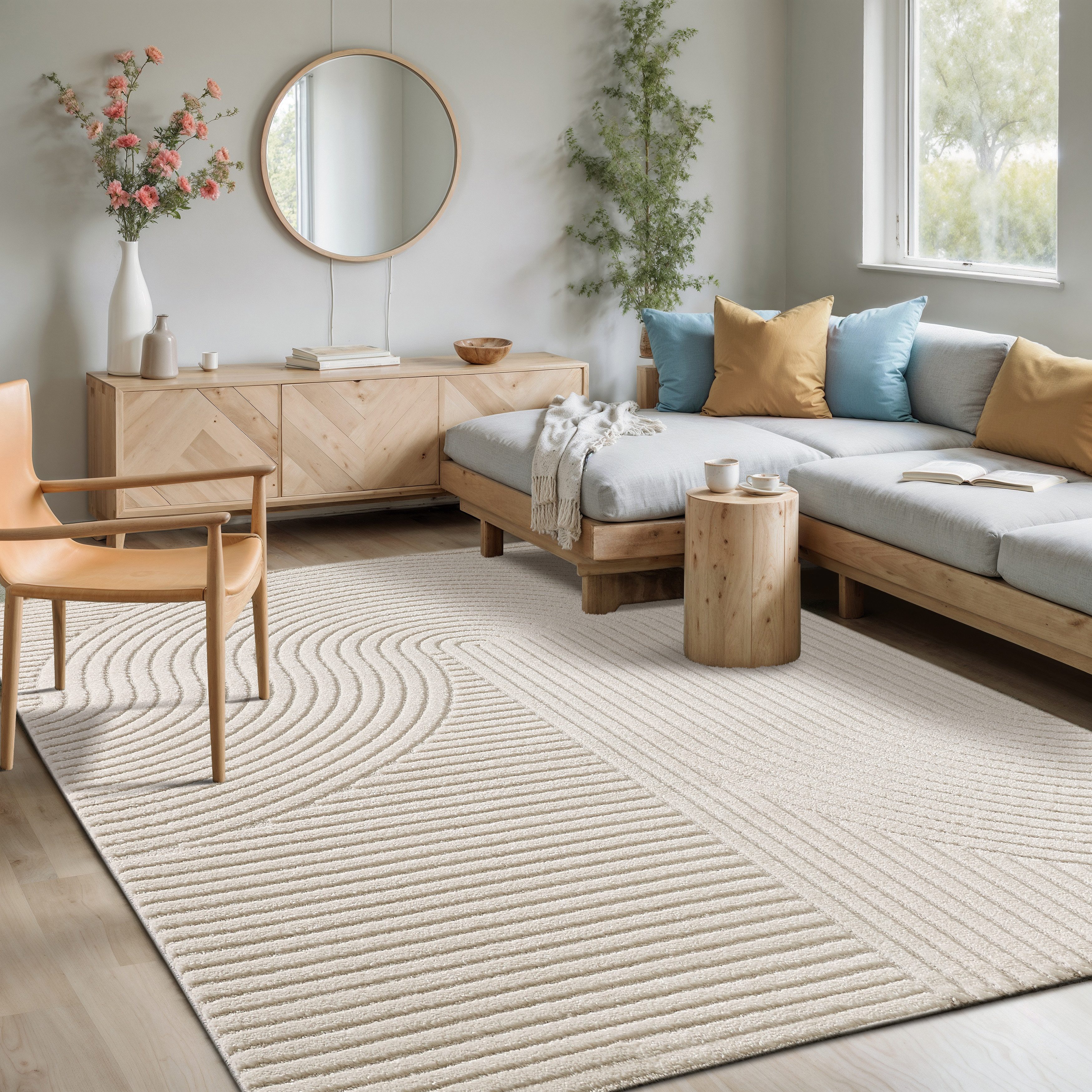 merinos Vloerkleed Elio moderne kortpolige tapijt met hoog-laag effect, 3d effect moderne vloerkleden wit