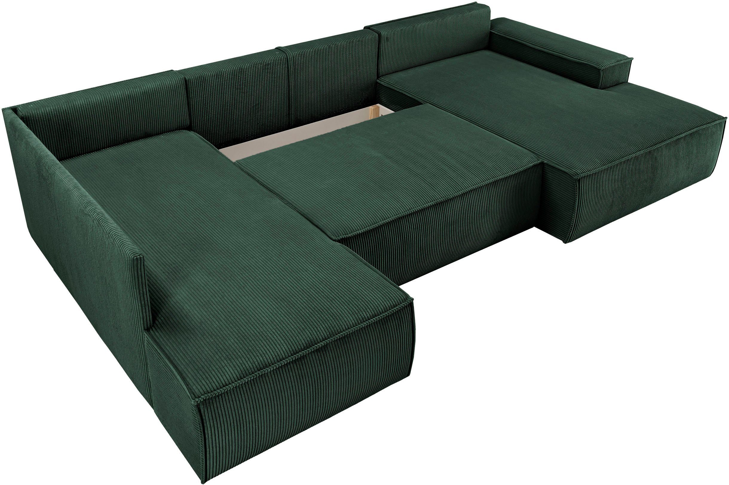 Home affaire Zithoek SHERWOOD 329 cm, U-vorm, slaapbank, Slaapfunctie met bedkist (194x139 cm), cord, vintage, fluweel
