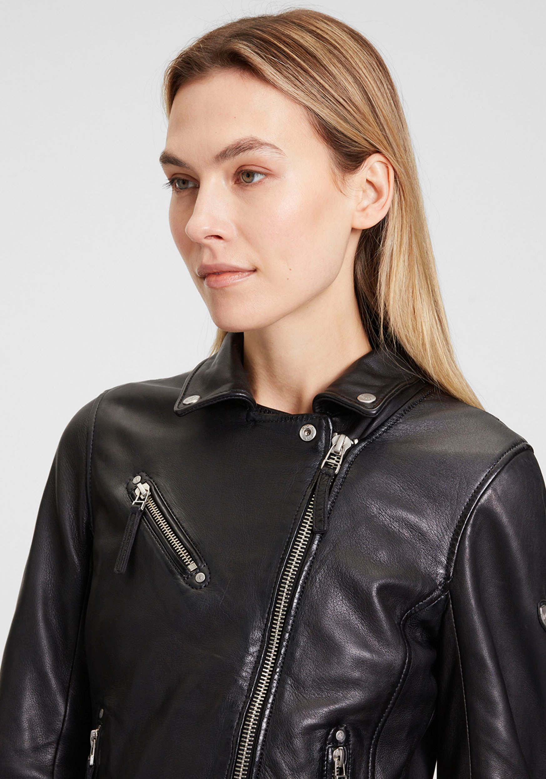 Mauritius Leren jack PGG W14 LEGV in bikerstijl, asymmetrische rits, reverskraag
