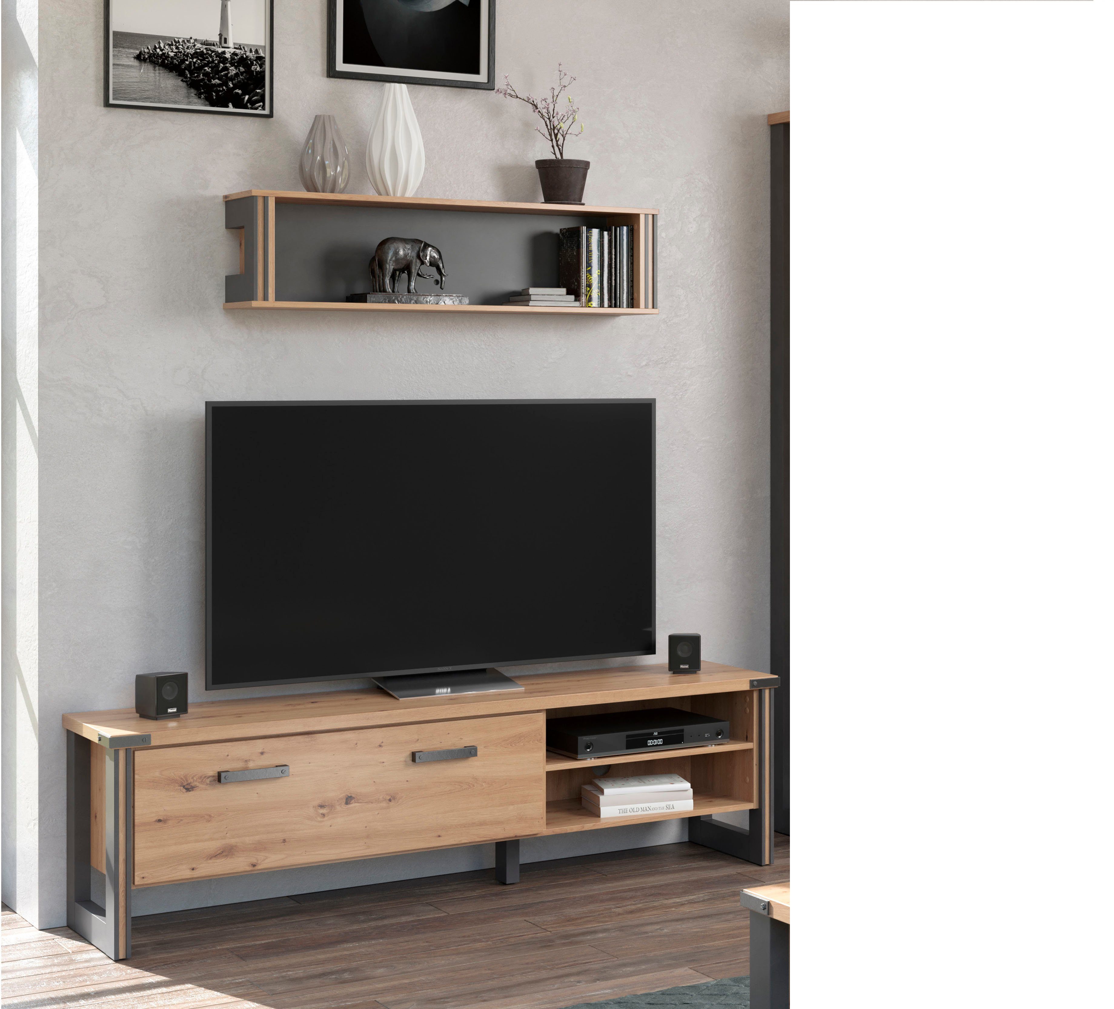 Home affaire Tv-meubel Mia Houtlook, eiken, 178 cm brede kast (1 stuk) lowboards bruin