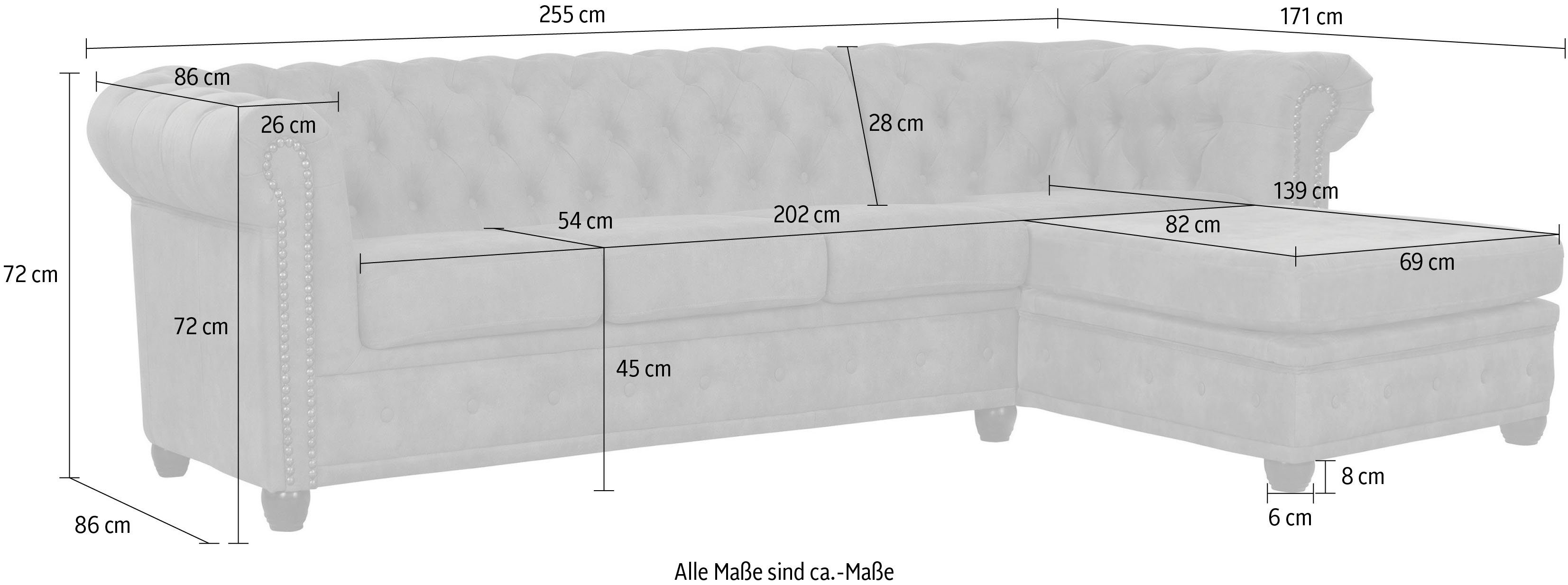 Home affaire Chesterfield-bank Rysum L-vorm Chesterfield-look met afsluitende ottomane