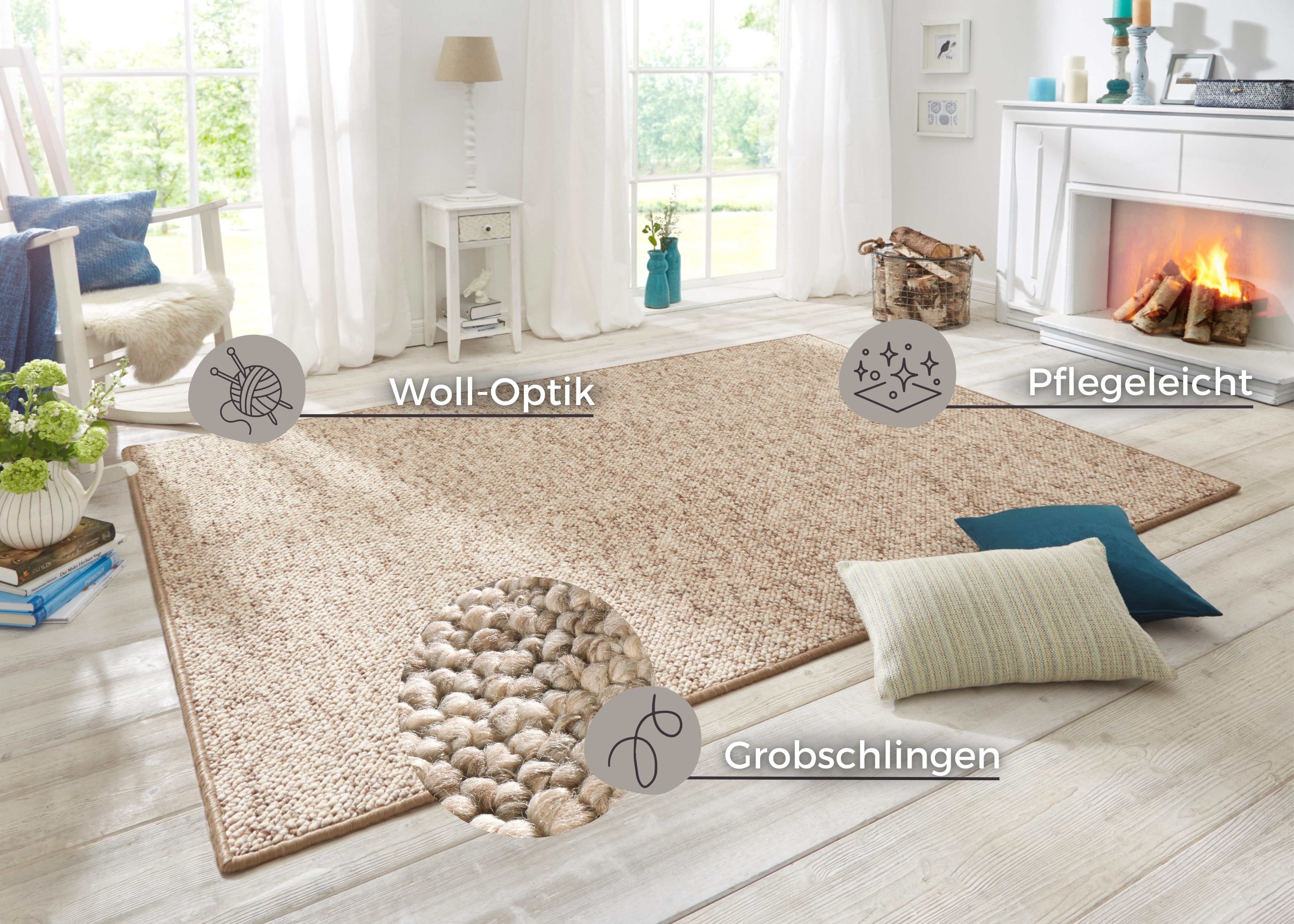 HANSE Home Vloerkleed Wolly 2 Vlakweefsel, loper, Scandi, wol-look, eetkamer, woonkamer, gang