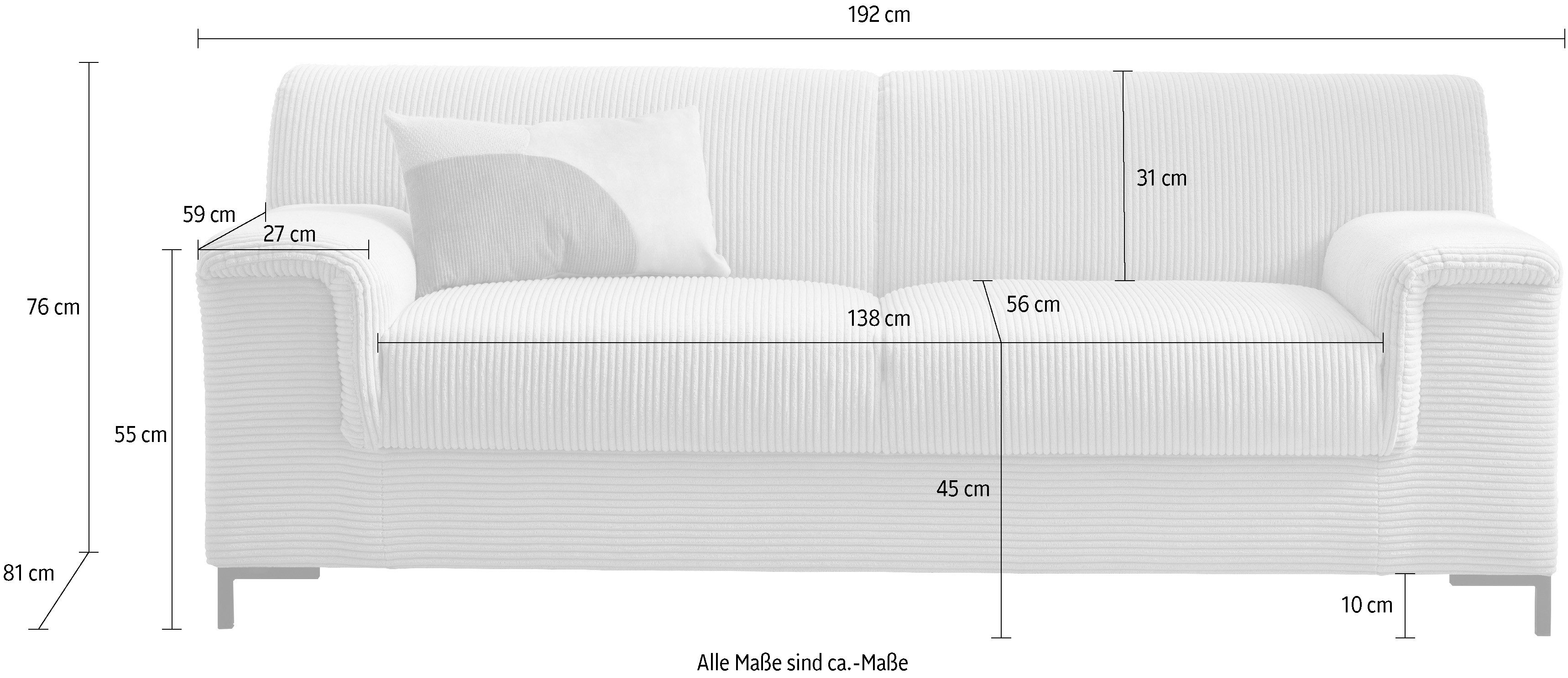 INOSIGN 2,5-zits Jamie 2 ook in Cord BxDxH: 19x/81x76 cm tijdloos, modern, met comfortabel verend systeem