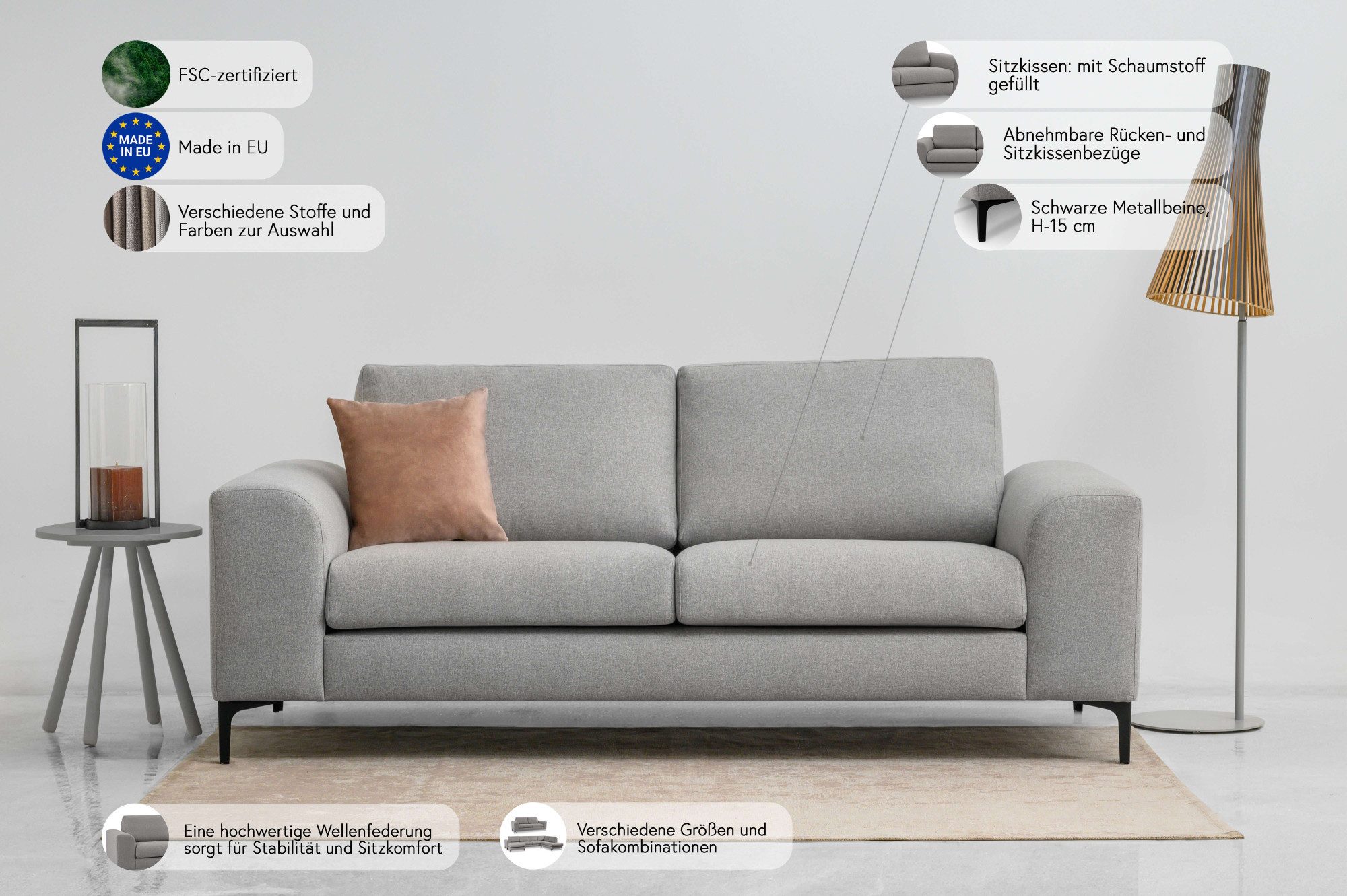 INOSIGN 2,5-zitsbank Henry met metalen poten, in een modern design