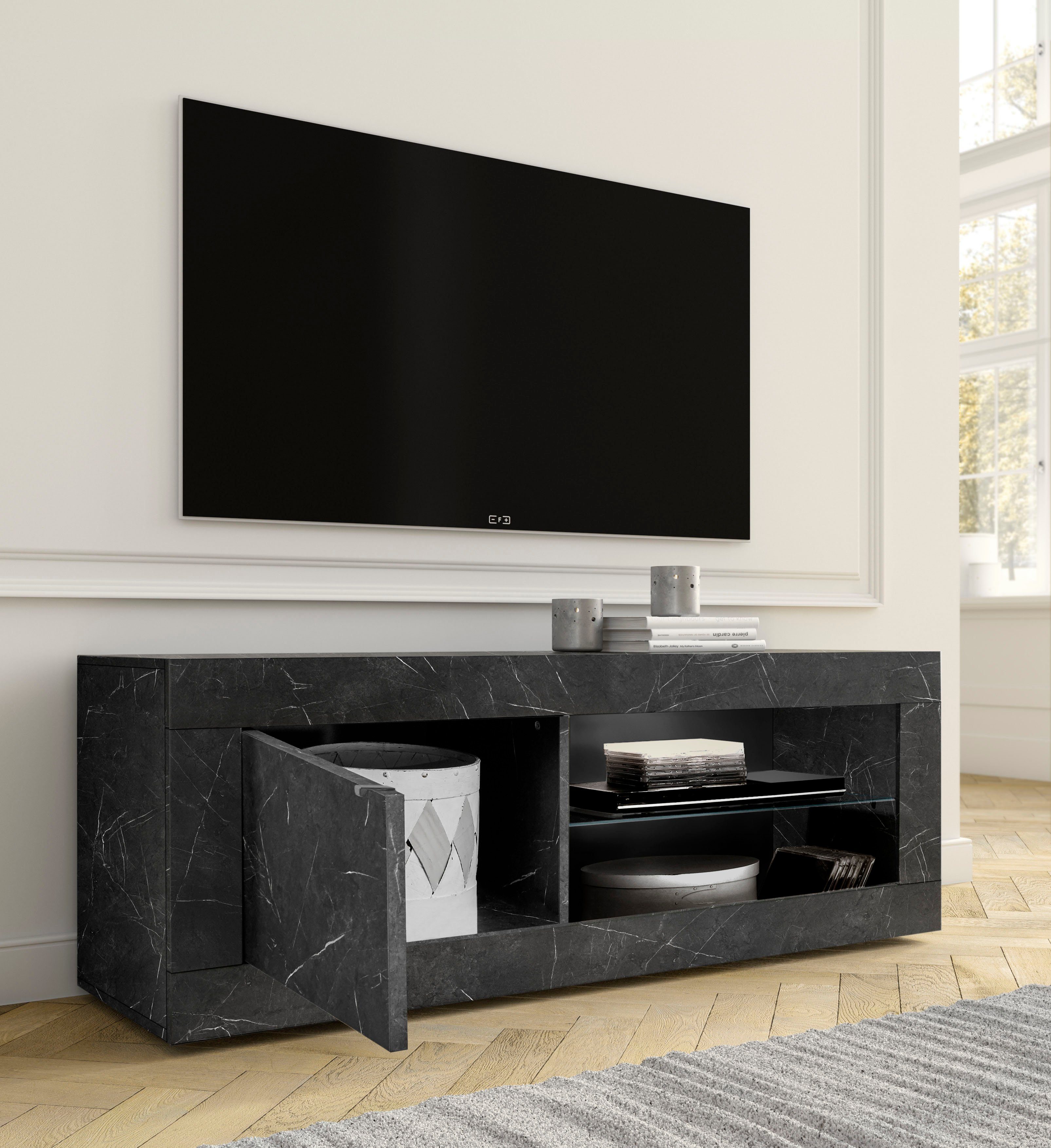INOSIGN Tv-meubel Basis breedte 140 cm, TV-meubel 1 deur, 2 open vakken (glasbodem),