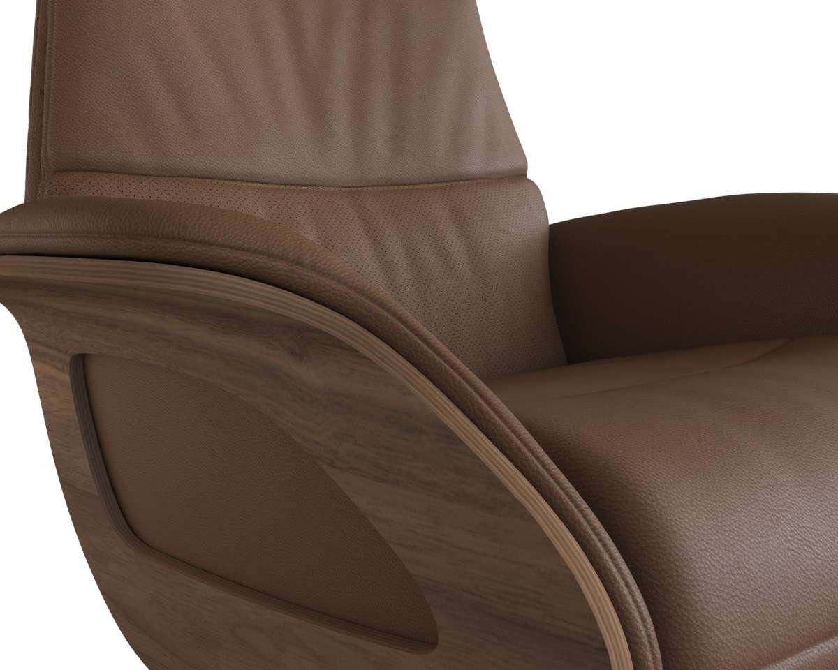FLEXLUX Relaxfauteuil Clement praktische elektrische fauteuil Maat M, elektrische rug- en voetensteun, accu, armleuning Walnoot, aluminium voet