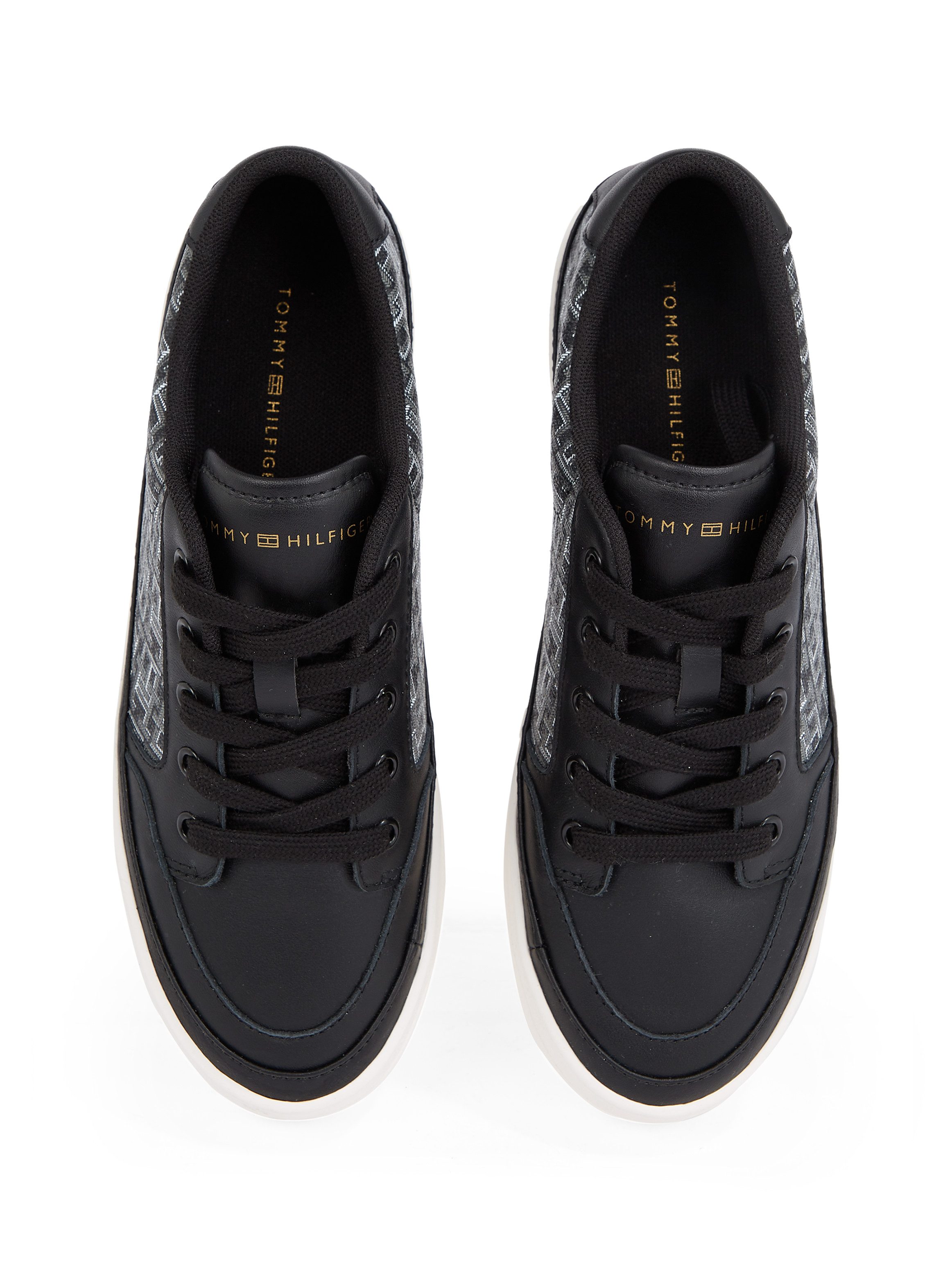 Tommy Hilfiger Plateausneakers VULC LEATHER SNEAKER MONOGRAM , vrijetijdsschoen, lage schoen, veterschoen met allover logoprint
