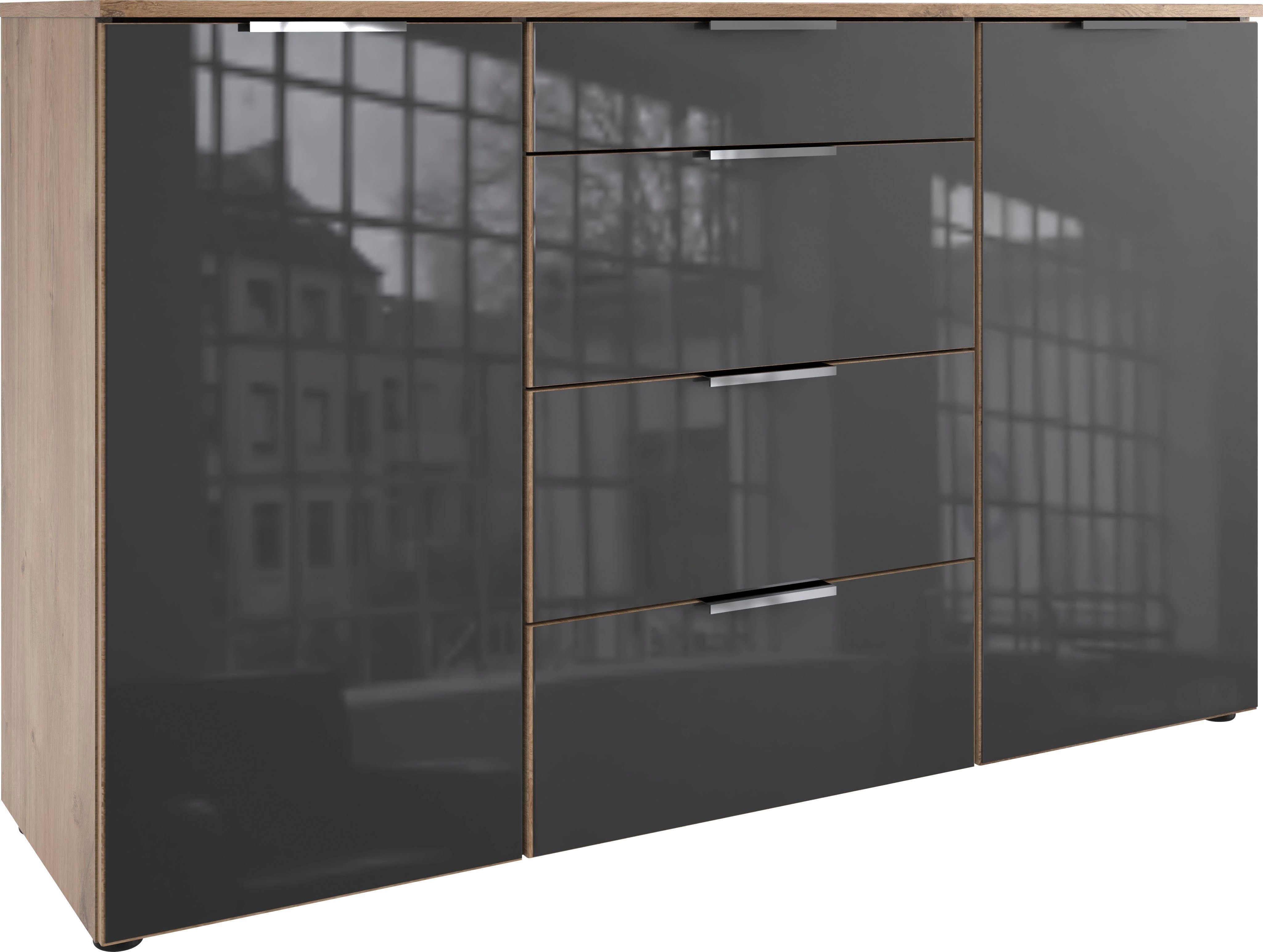 Wimex Kast met laden en deuren Level36 C by fresh to go met glaselementen voor, soft-closefunctie, 135 cm breed commodes & ladekasten zwart
