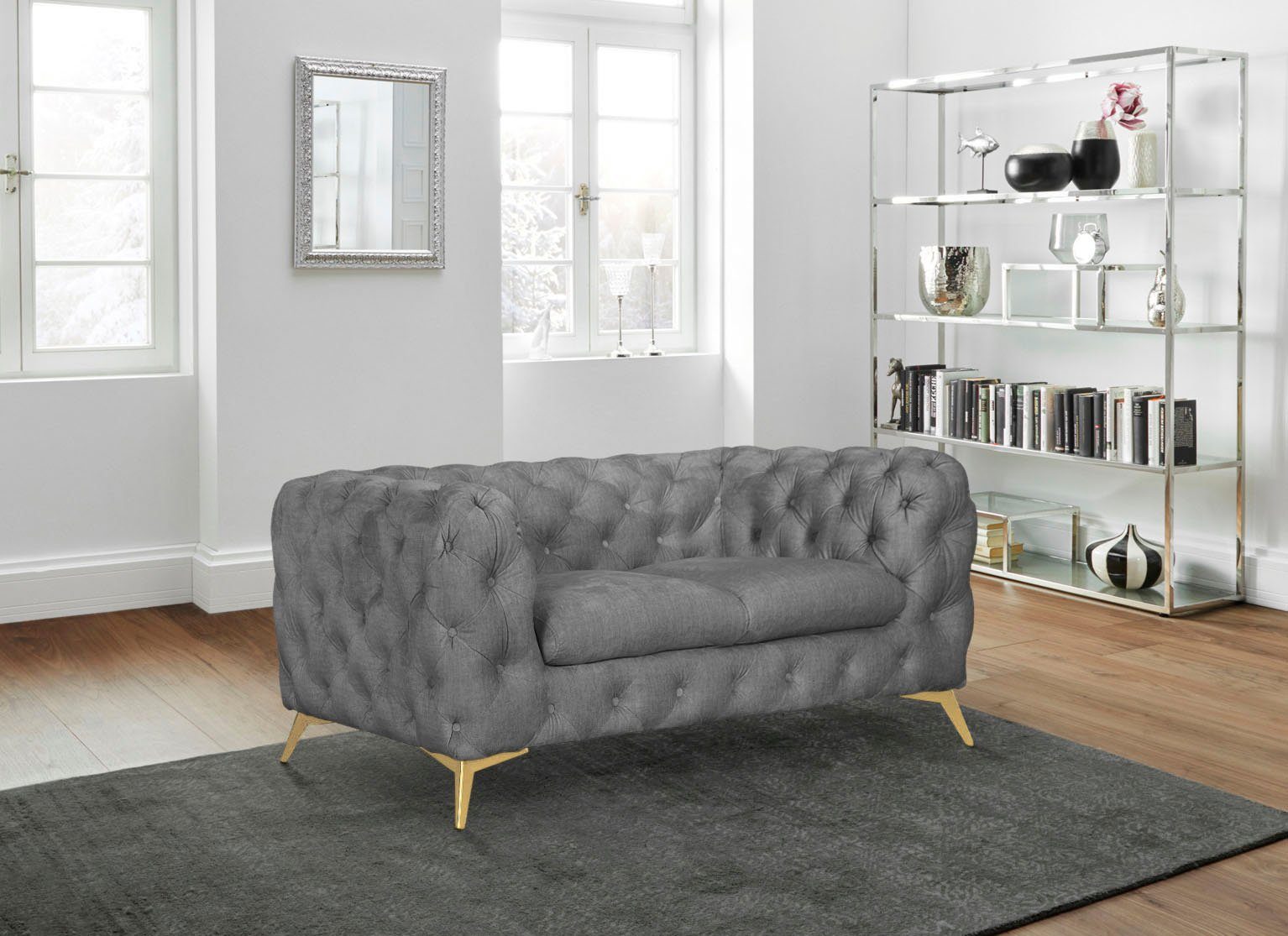 Leonique Chesterfield-bank Glynis luxueuze capitonnage, moderne chesterfield look, kleur van de poten ter keuze