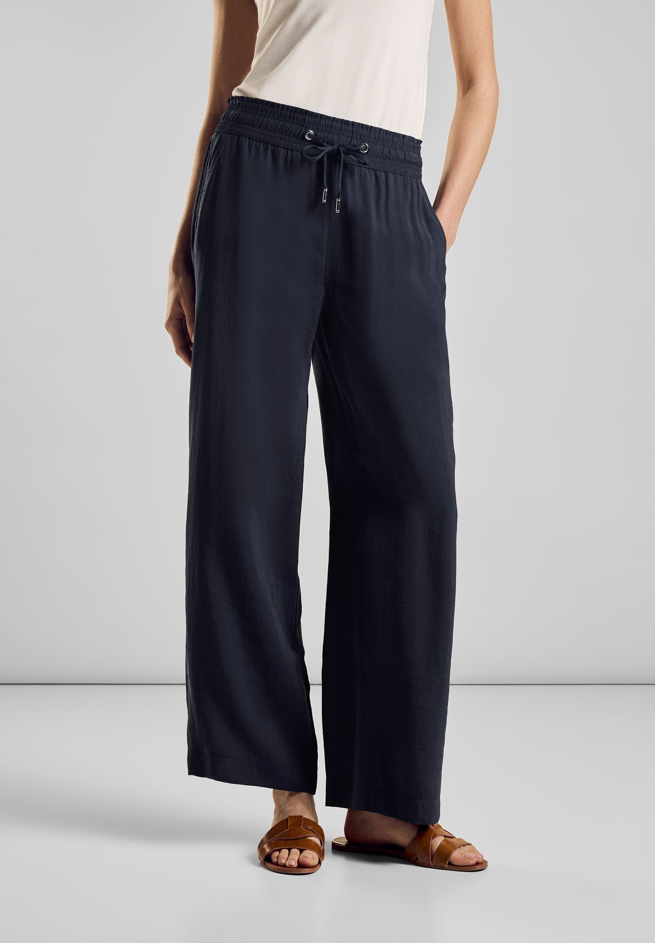 STREET ONE Stoffen broek met trekkoord dames harembroeken maat 36 blauw