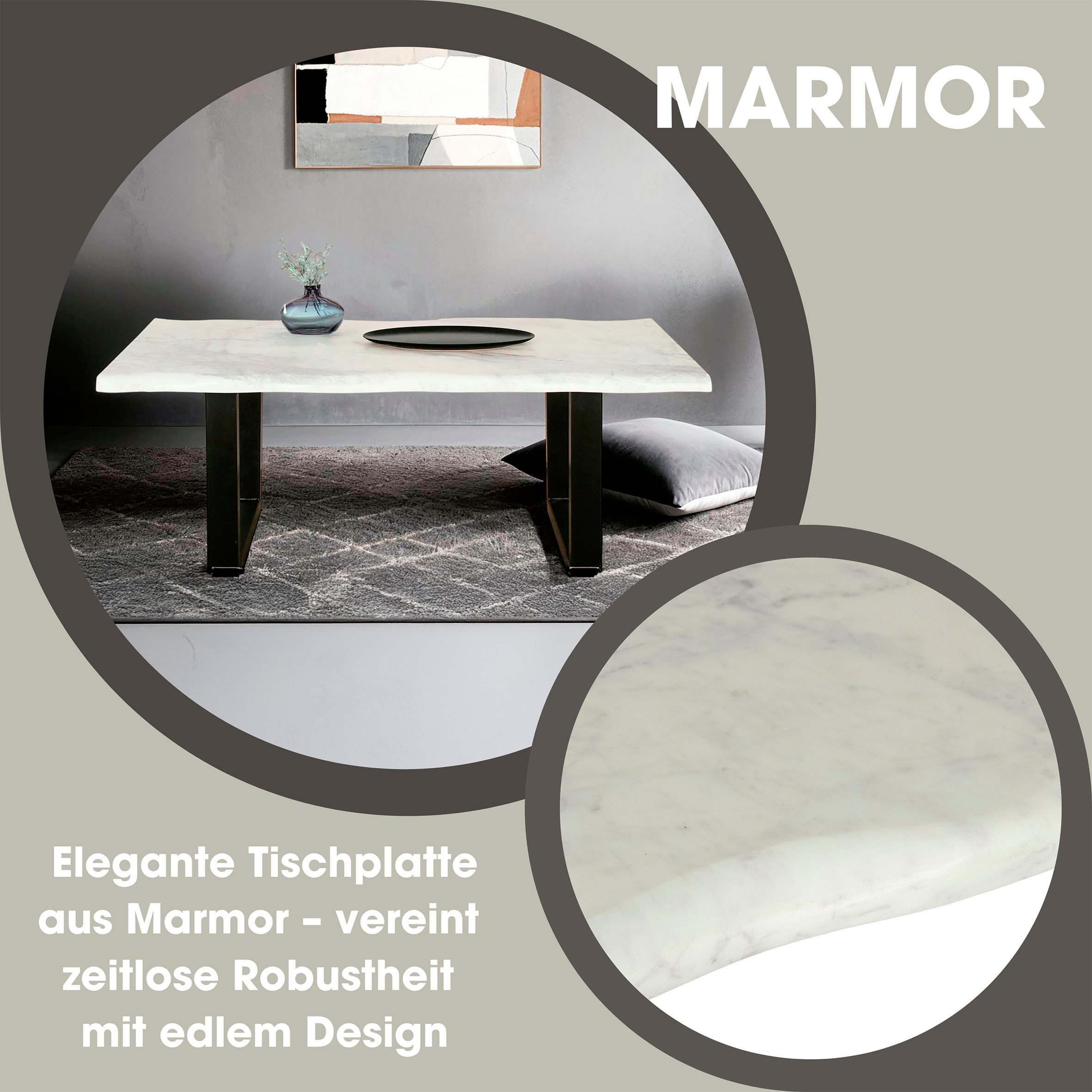 byLIVING Salontafel Stone uit echt wit marmer met natuurlijke golfrand, 115x60cm (1 stuk)