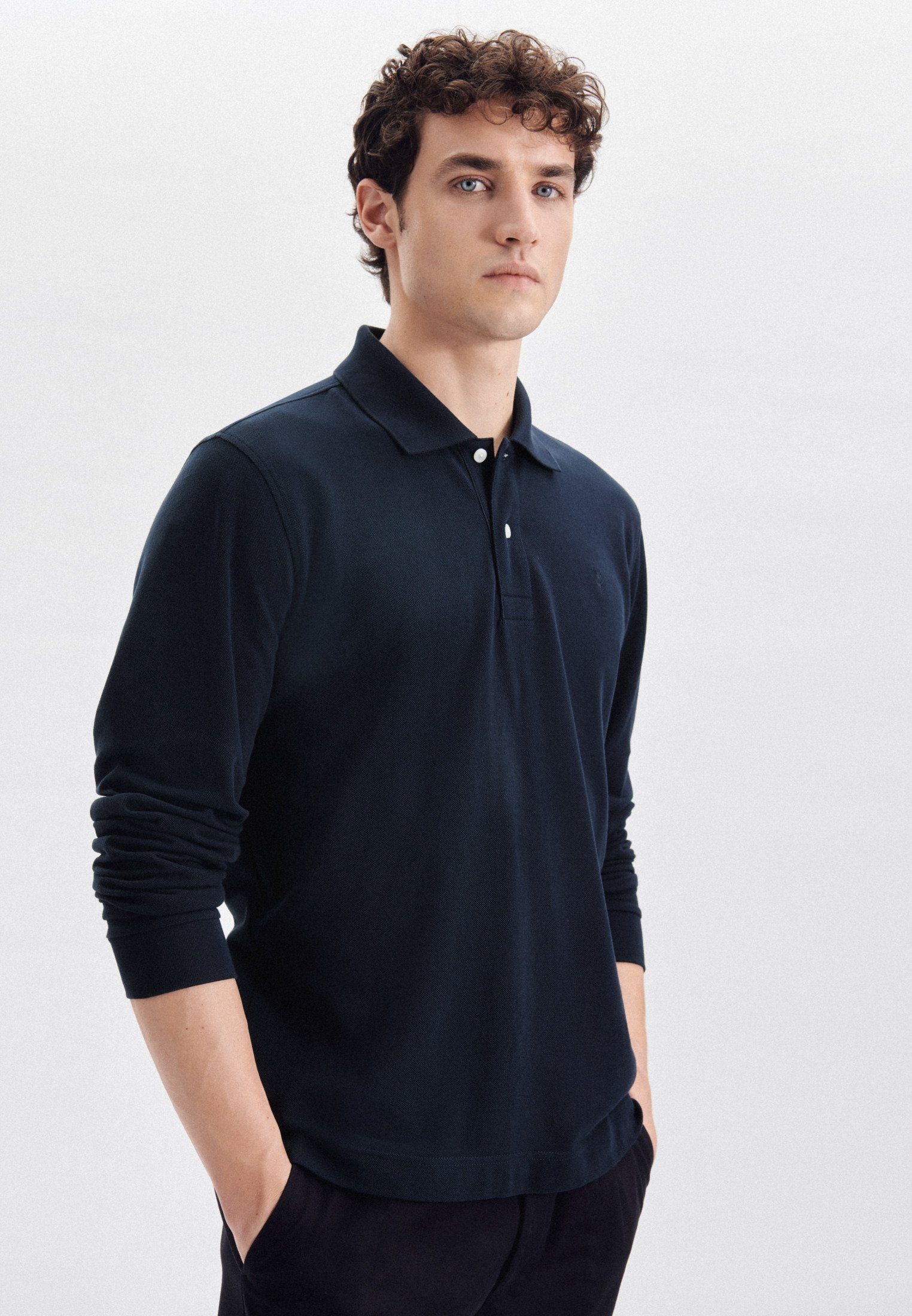 seidensticker Poloshirt Regular Lange mouwen kraag uni