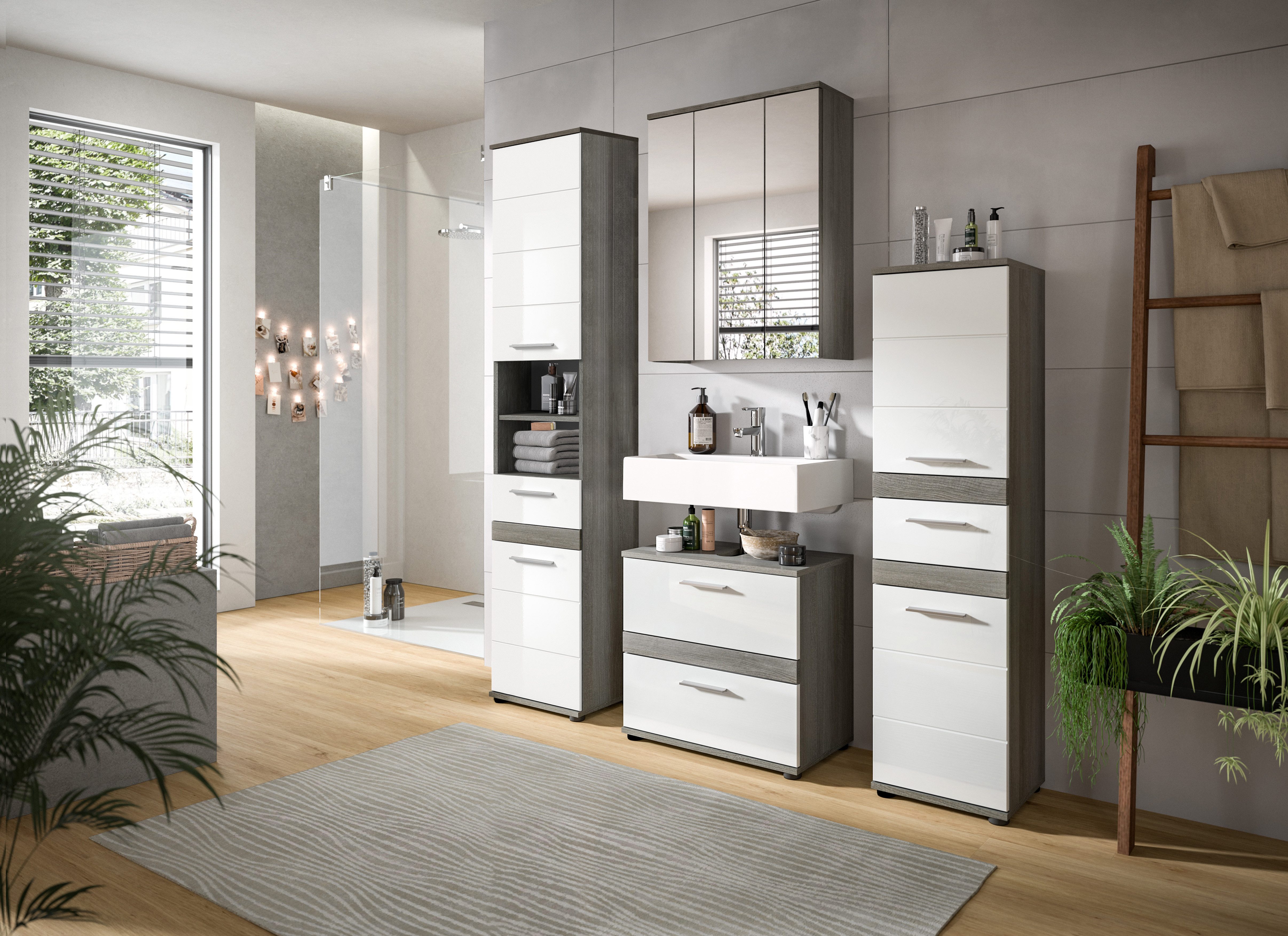welltime Badmeubelset LUCCA, 4-delig, TOPSELLER!, MDF hoogglansfront, bestaande uit: (set, 4 stuks)