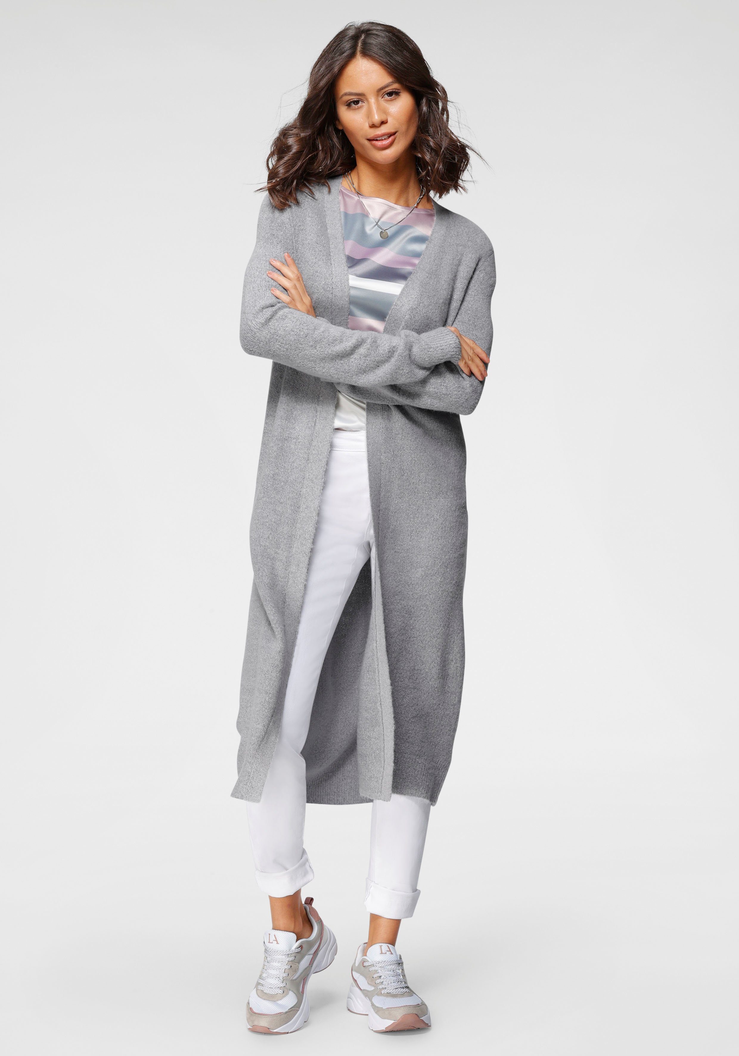 Laura Scott Lang vest in behaaglijk zachte tricotkwaliteit dames lange vesten maat 48/50 grijs