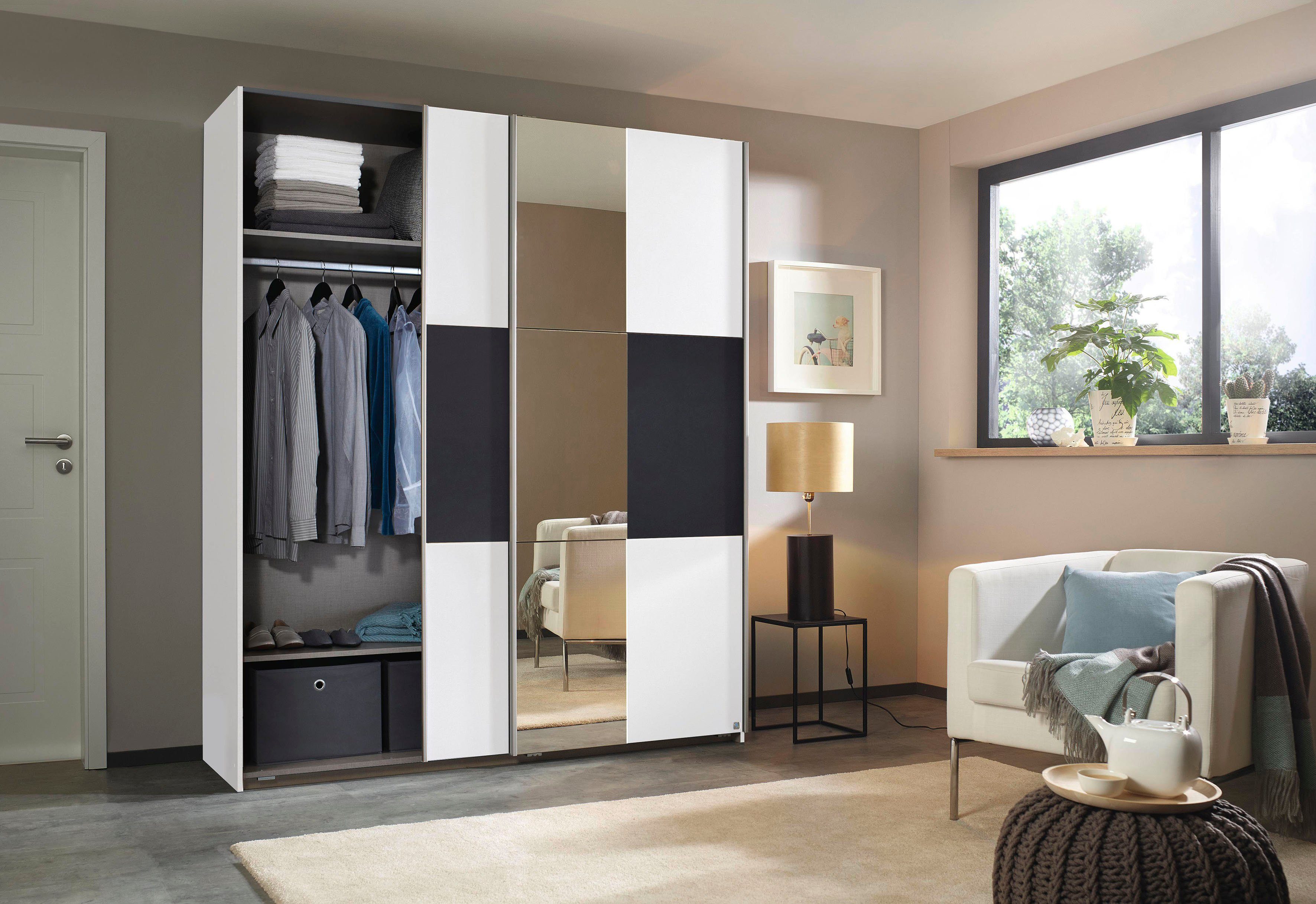 rauch Zweefdeurkast Kledingkast kast garderobe ASTANA met soepel lopende deuren inclusief 2 stoffen dozen en metalen grepen topseller made in germany