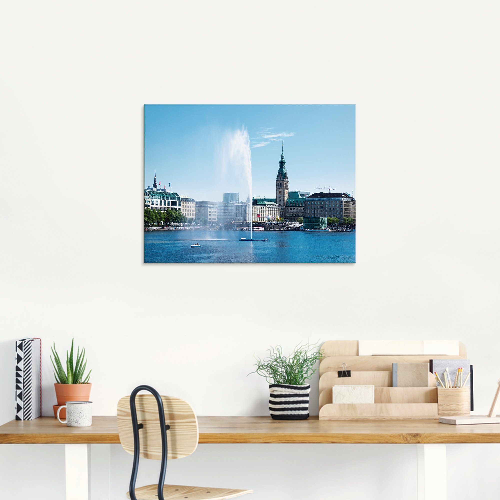 Artland Print op glas Hamburg Alsterfontein met stadhuis