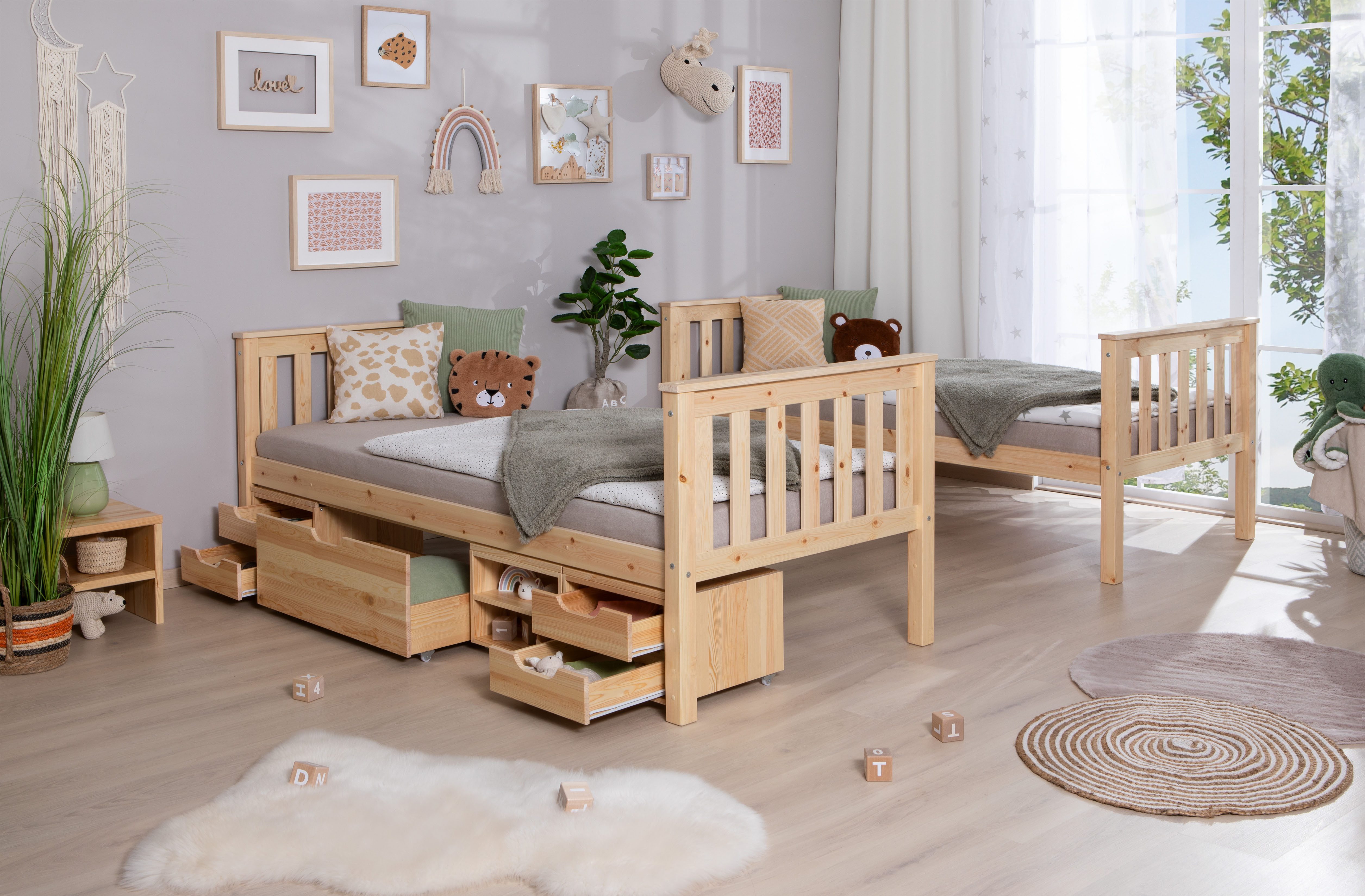 Ticaa Stapelbed Sammy met rolbodem en laden, marlies, grenen
