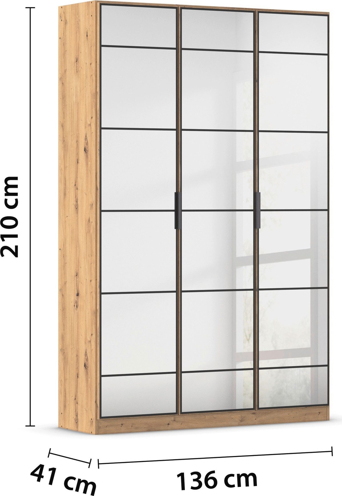 rauch Draaideurkast Kledingkast Kast Garderobe Slaapkamerkast ACERO Spiegelfront in moderne loft-look MADE IN GERMANY