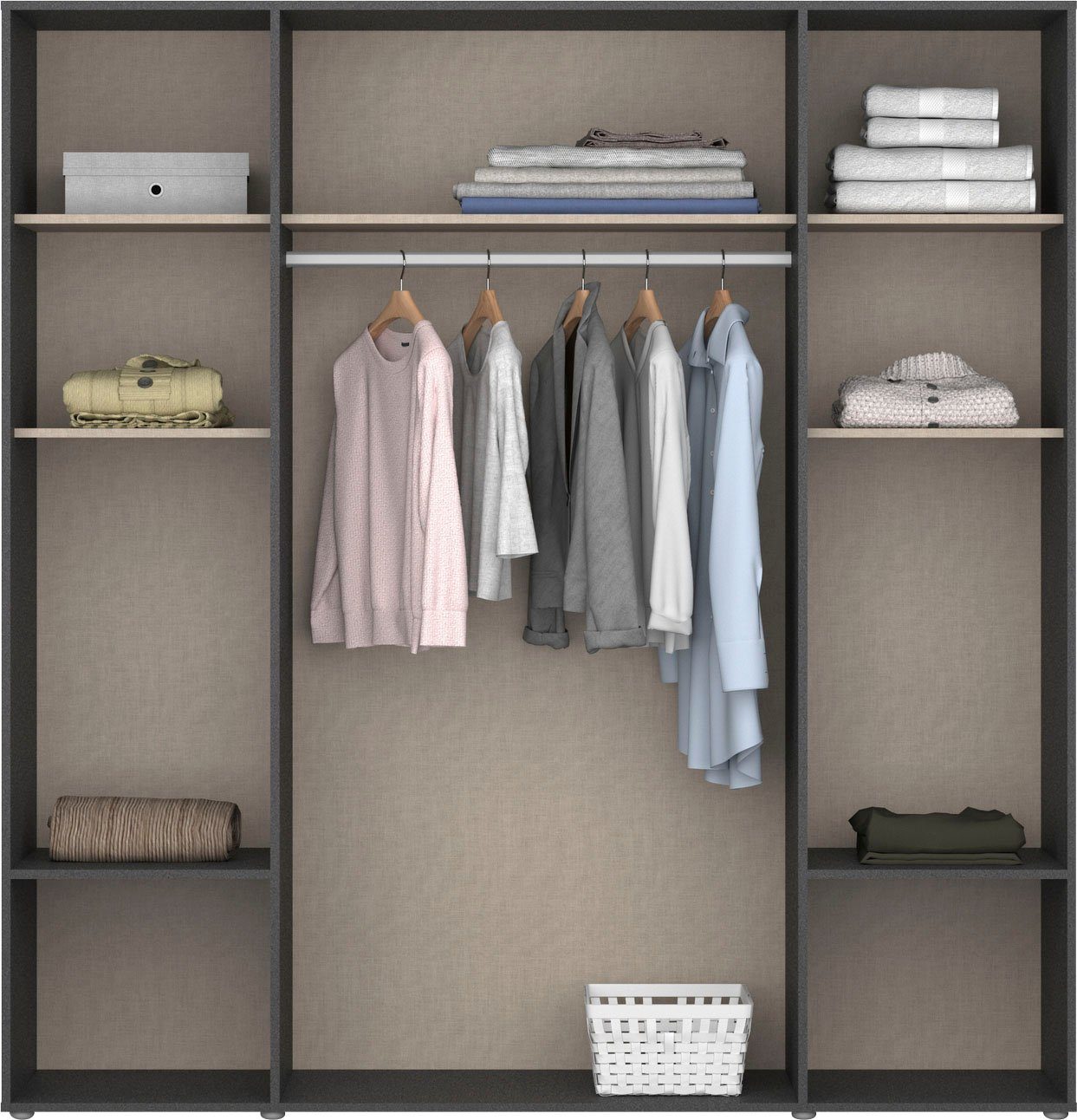 rauch Draaideurkast Kledingkast kast garderobe linnenkast VOYAGER moderne grepen in grijs metallic met buitenlades made in germany