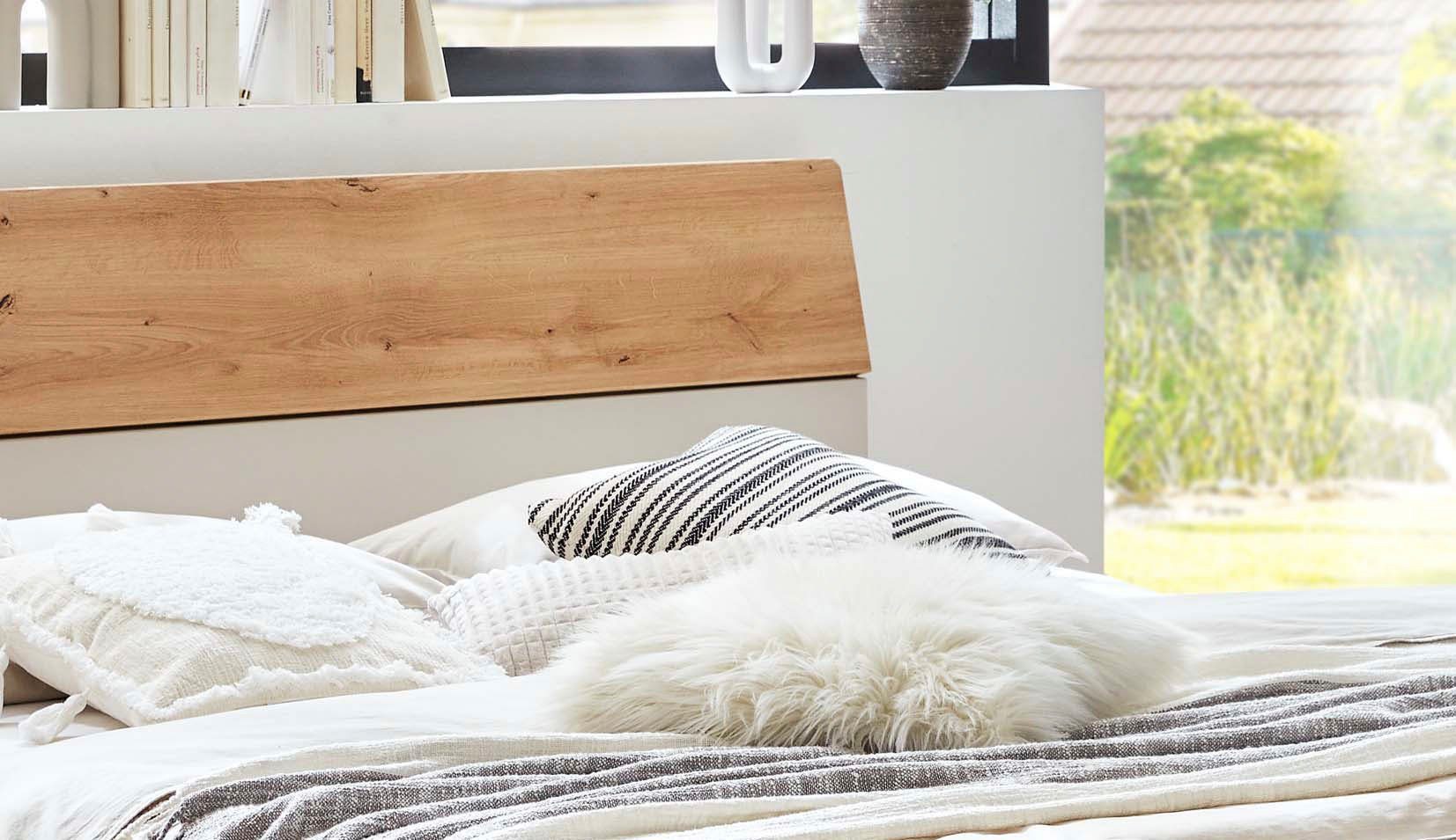 WIEMANN Futonbed Asti Afwerking imitatie wit eiken, slede in leisteen
