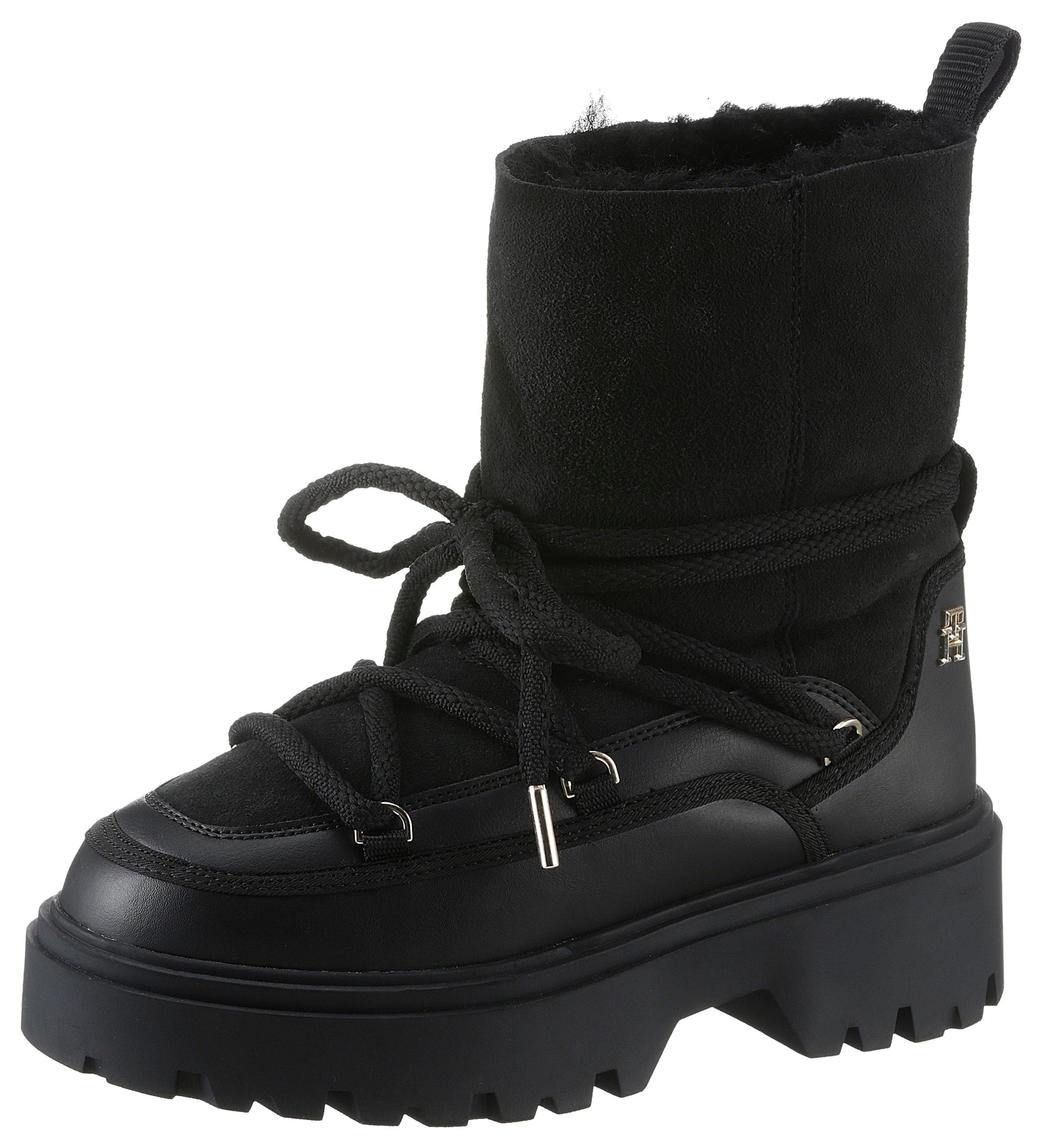 Tommy Hilfiger Snowboots REAL SHEARLING LACE-UP SNOWBOOT , blokhak, winterlaarzen, sneeuwlaarzen,...