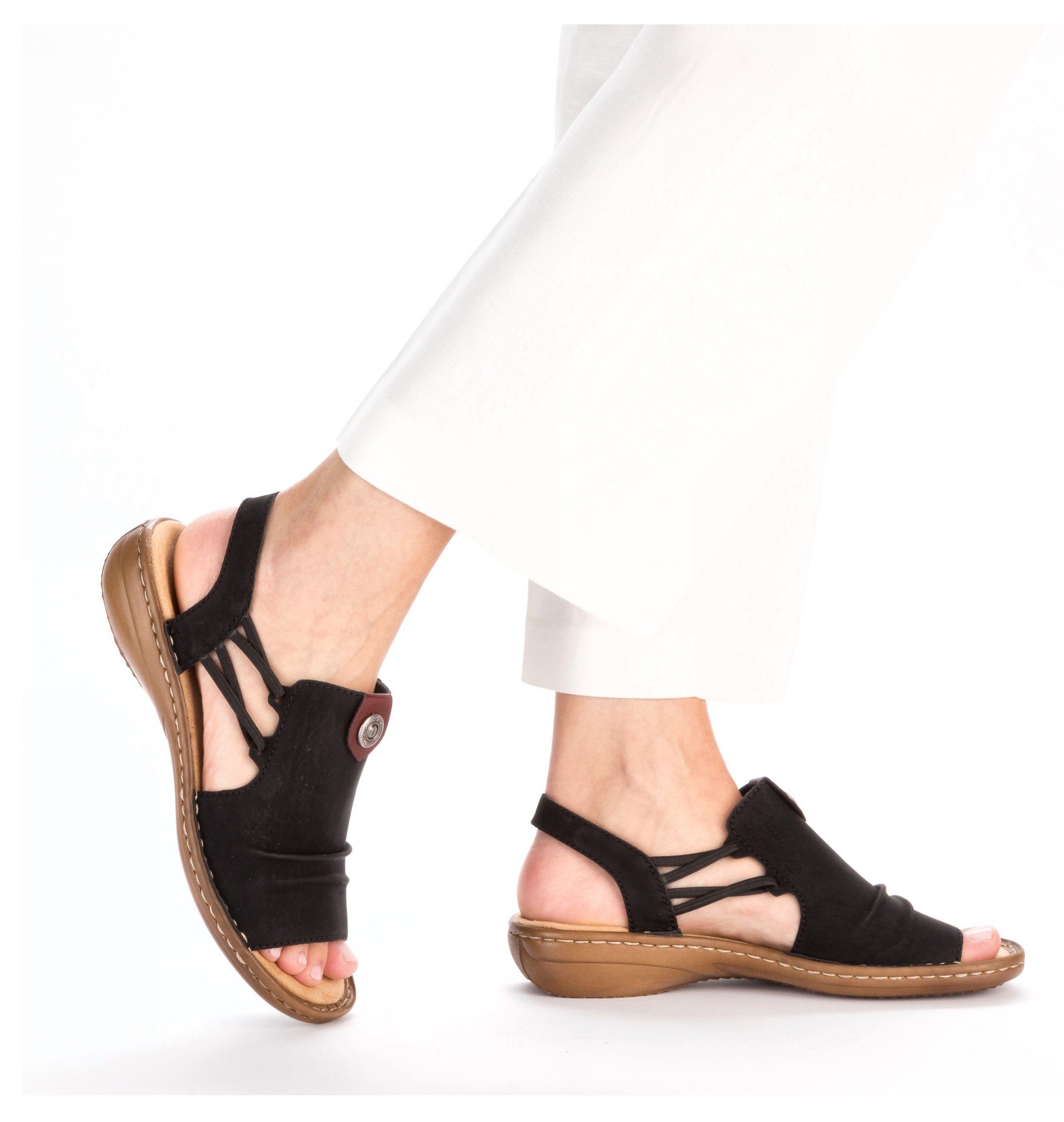 Rieker Sandalen , zomerschoen, sandaal, sleehak, met elastiek voor perfecte pasvorm
