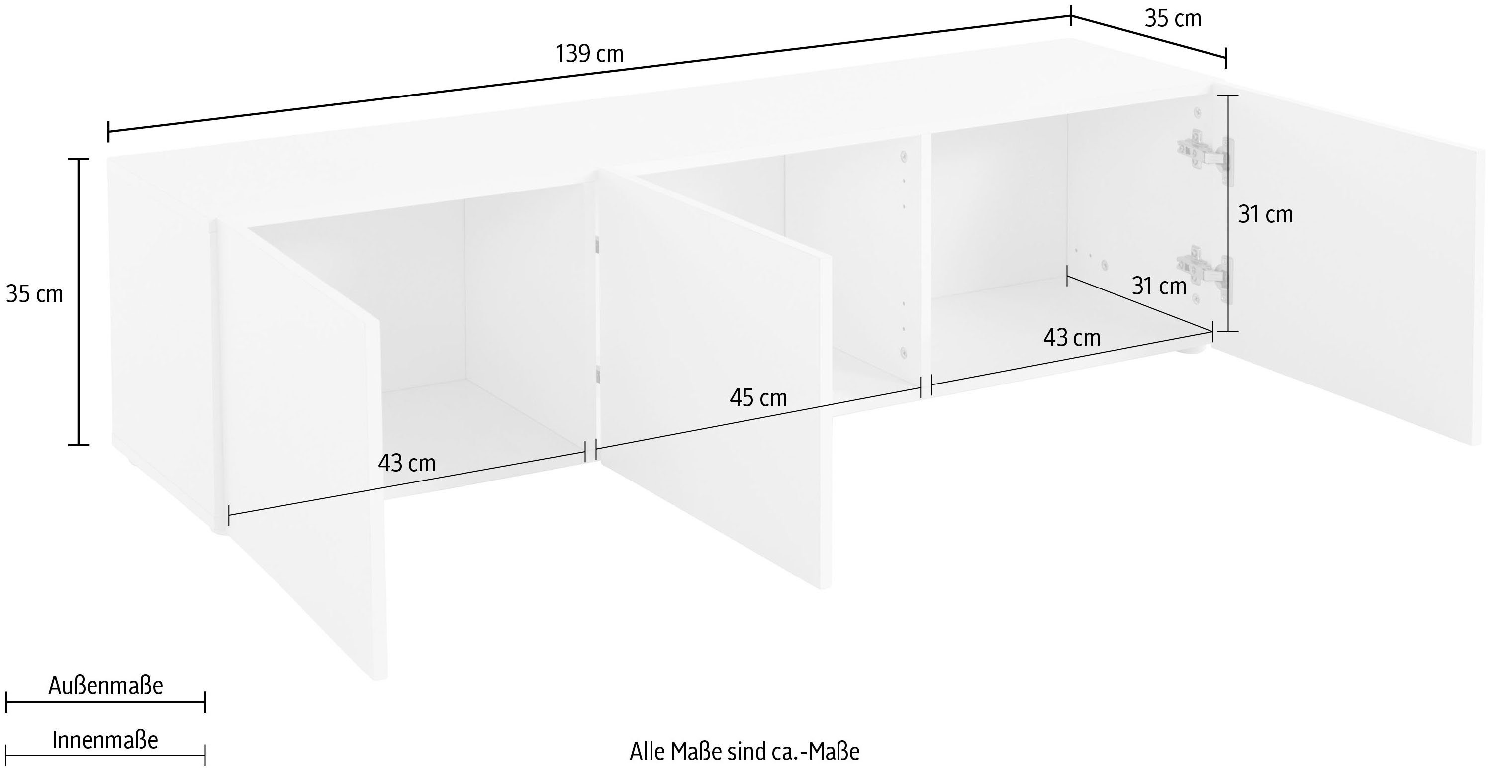 borchardt Möbel Tv-meubel Sophia Breedte 139 cm met 3 deuren, staand en hangend