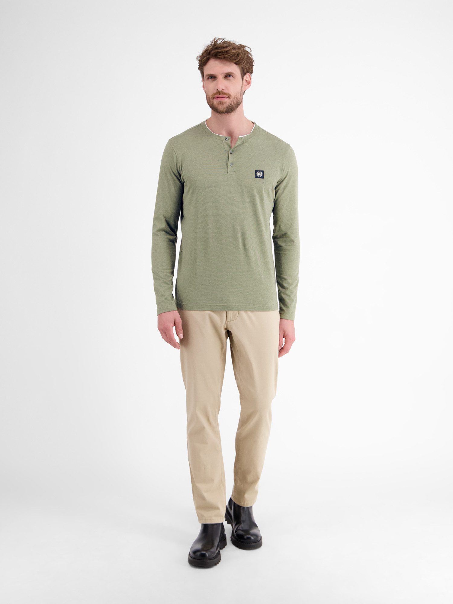 Lerros Sweatshirt LERROS Serafino-shirt met lange mouwen voor heren