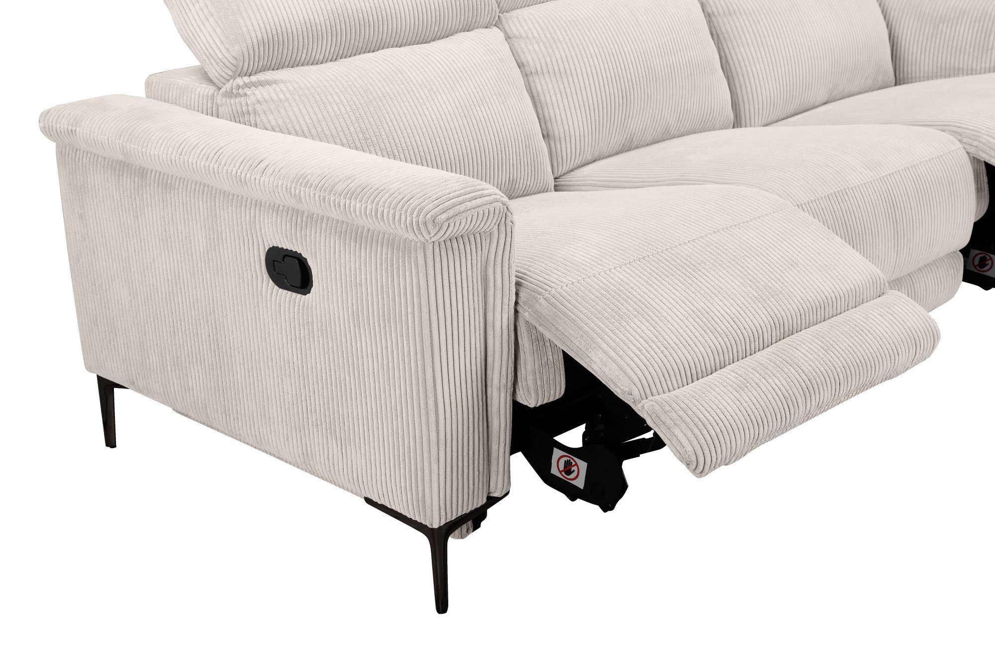 Places of Style 3-zitsbank Lund Cord, met handmatige of elektrische relaxfunctie in 2 zitplaatsen