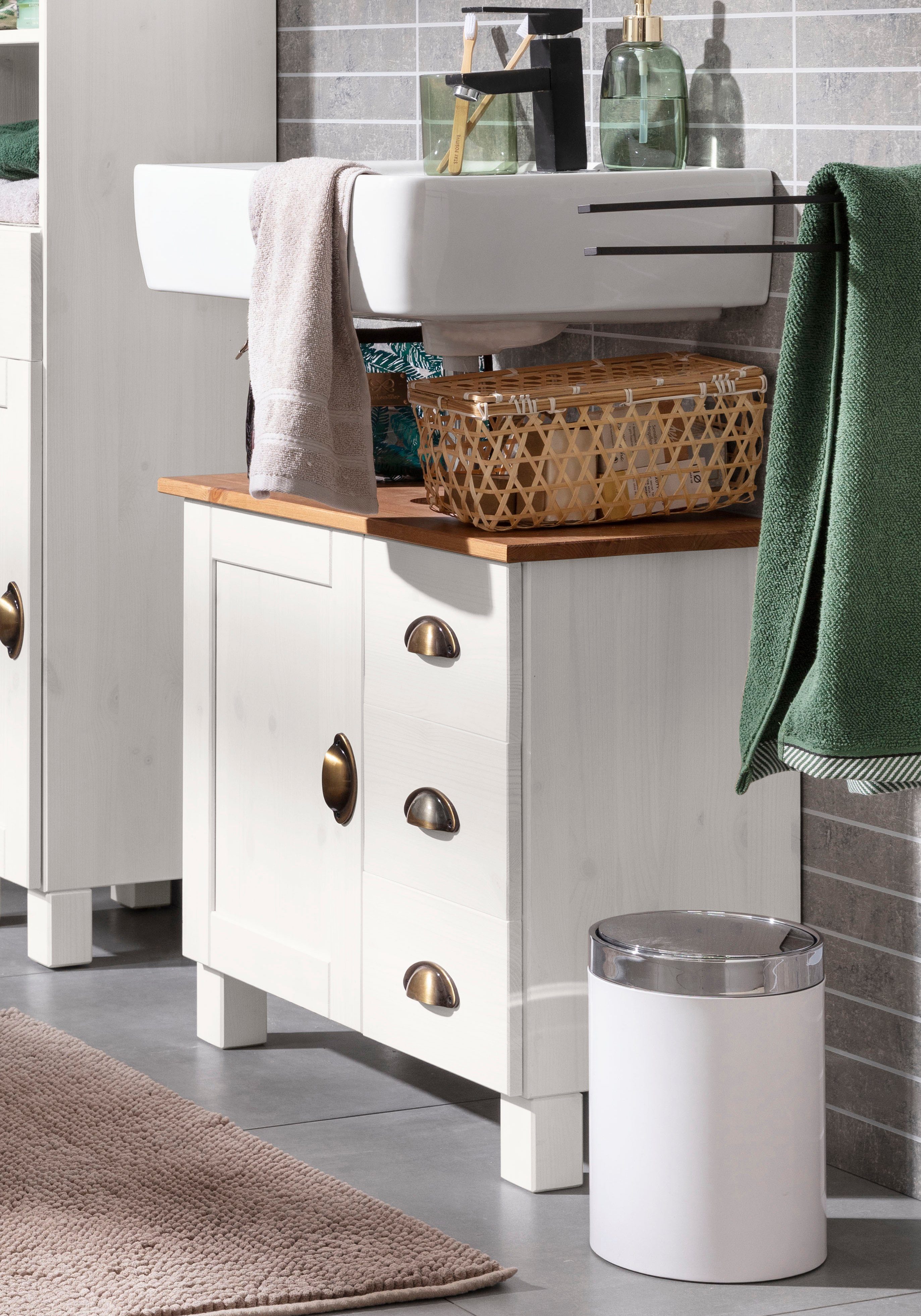 Home affaire Wastafelonderkast Oslo Grenen, 1 deur en 3 laden, breedte 60 cm, hoogte 55 cm