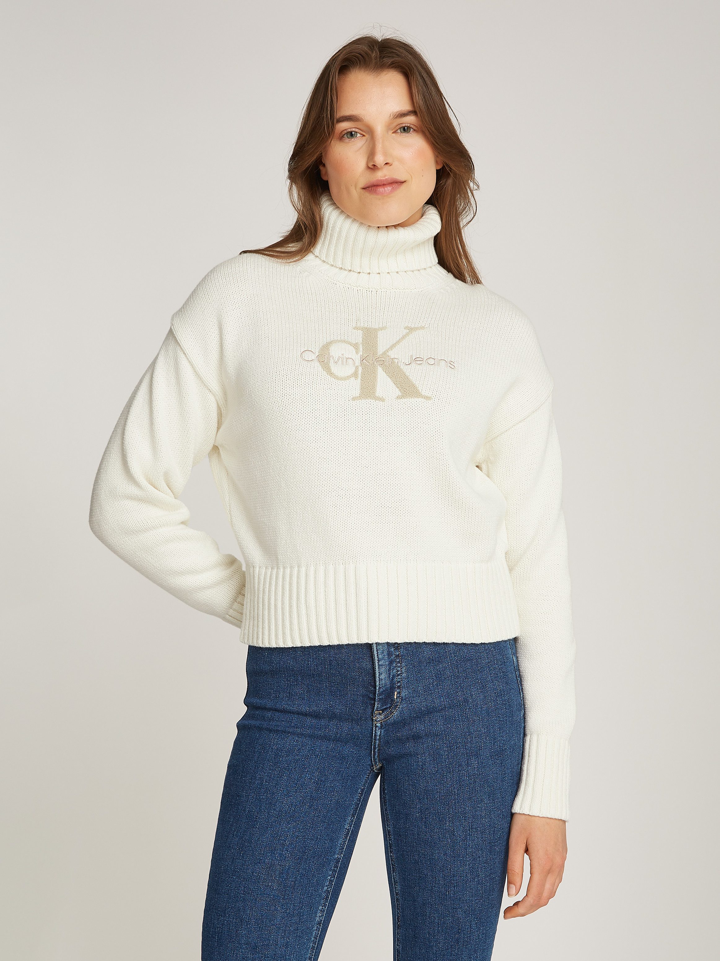 Calvin Klein Trui met staande kraag CHENILLE MONOLOGO SWEATER