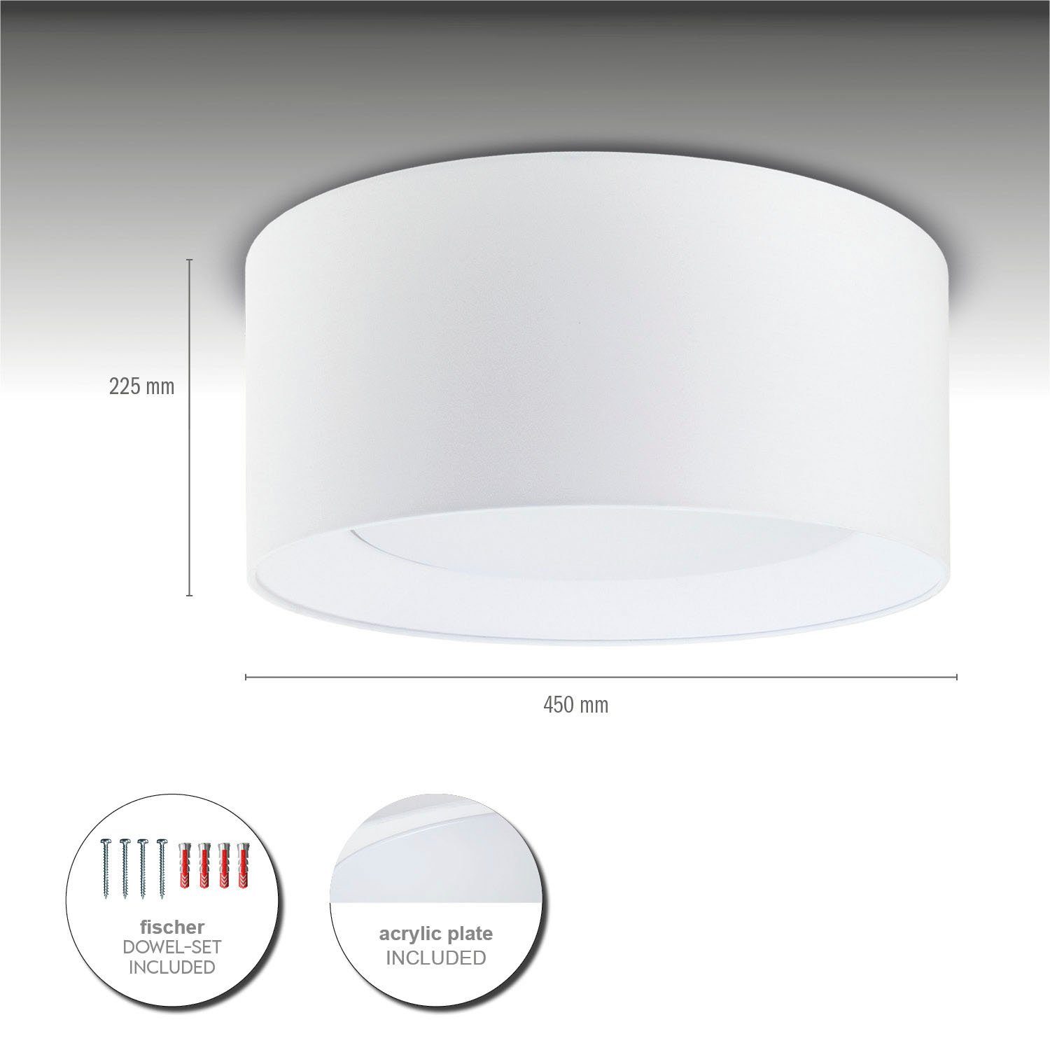 Paco Home Plafondlamp Om Rond kantoor textielkap 3 x E27 modern gesloten uni