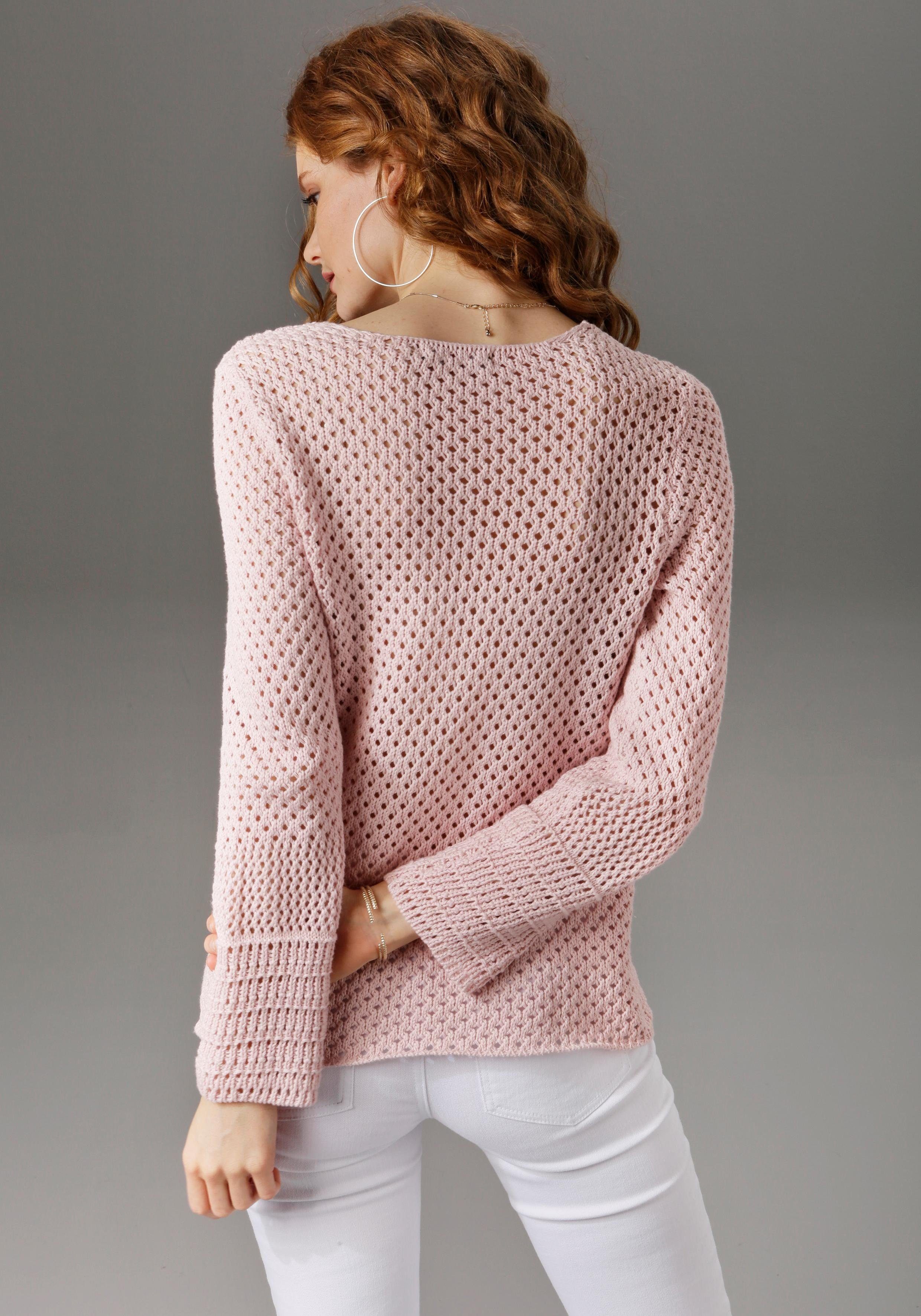 Aniston CASUAL Trui met ronde hals met trendy gemixte ajourmotieven
