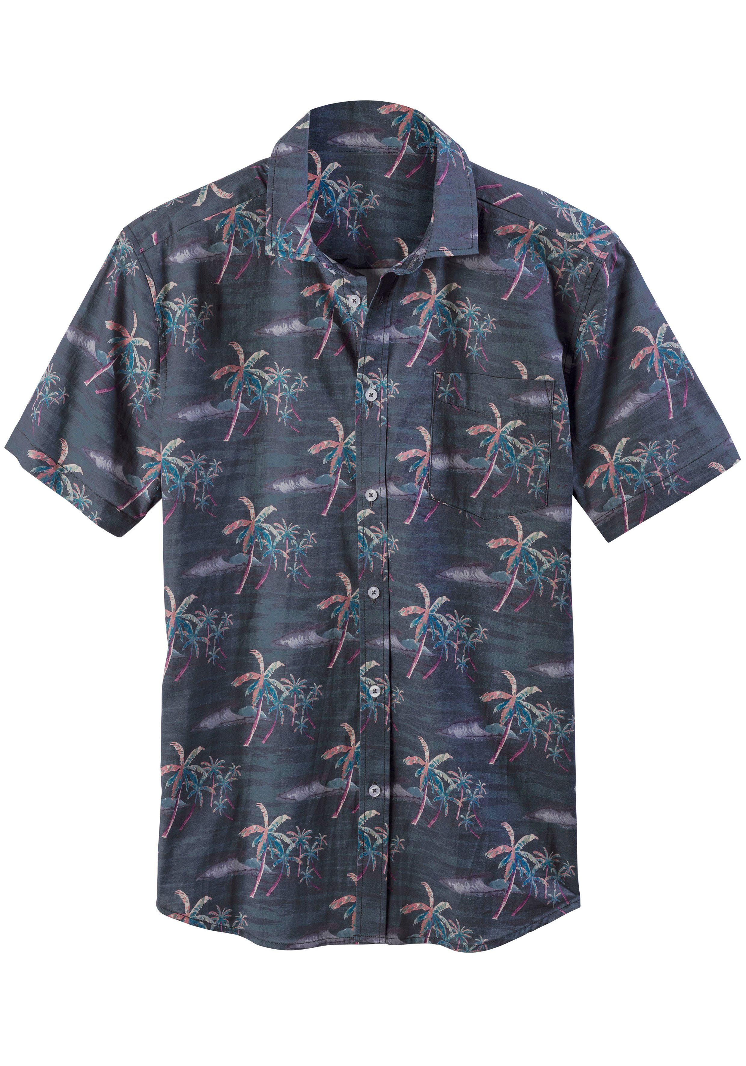 Beachtime Hawaï-overhemd Regular fit korte mouw, vrijetijdshemd met palmprint, puur katoen