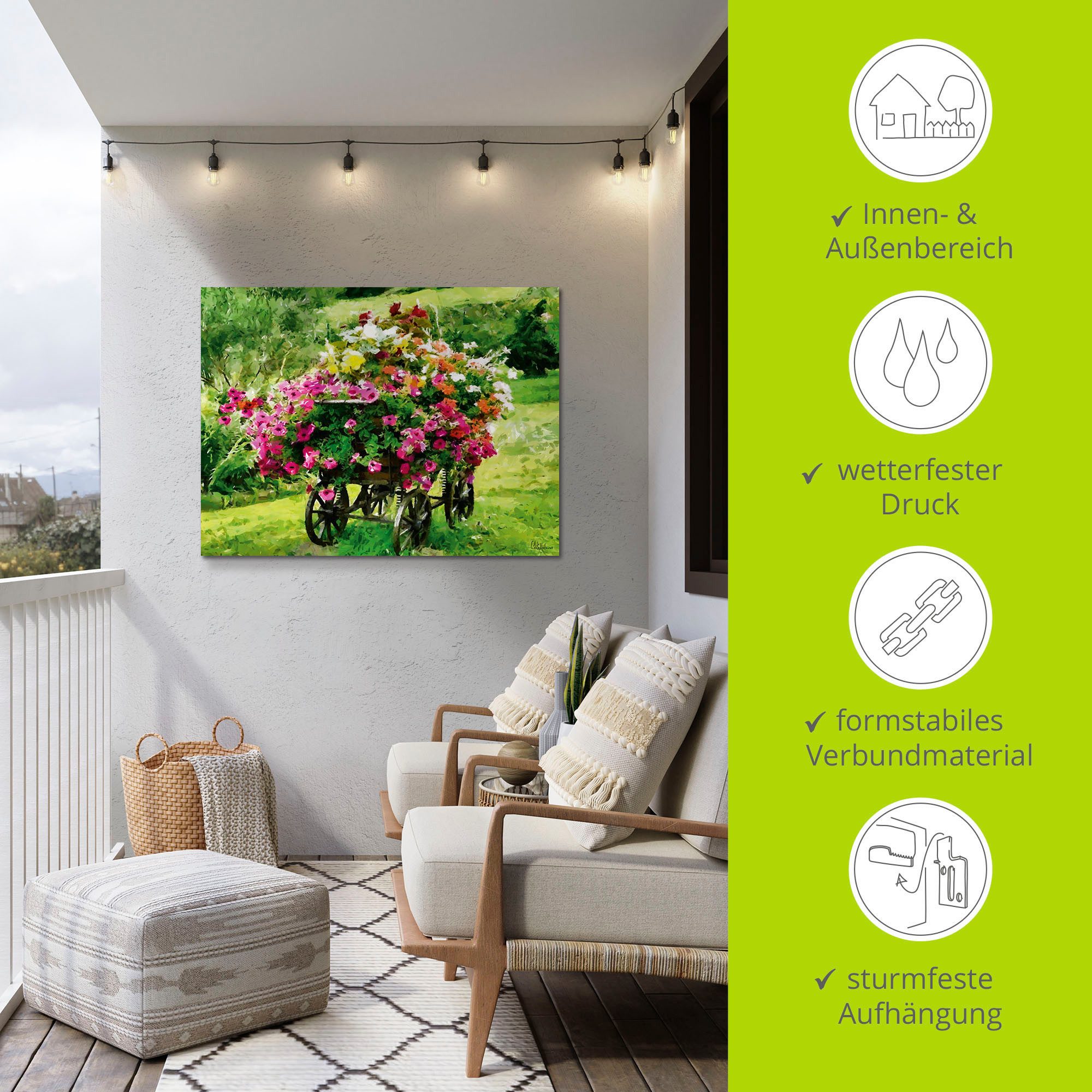 Artland Artprint Koets met bloemen als artprint van aluminium, artprint voor buiten, artprint op linnen, poster in verschillende maten. maten