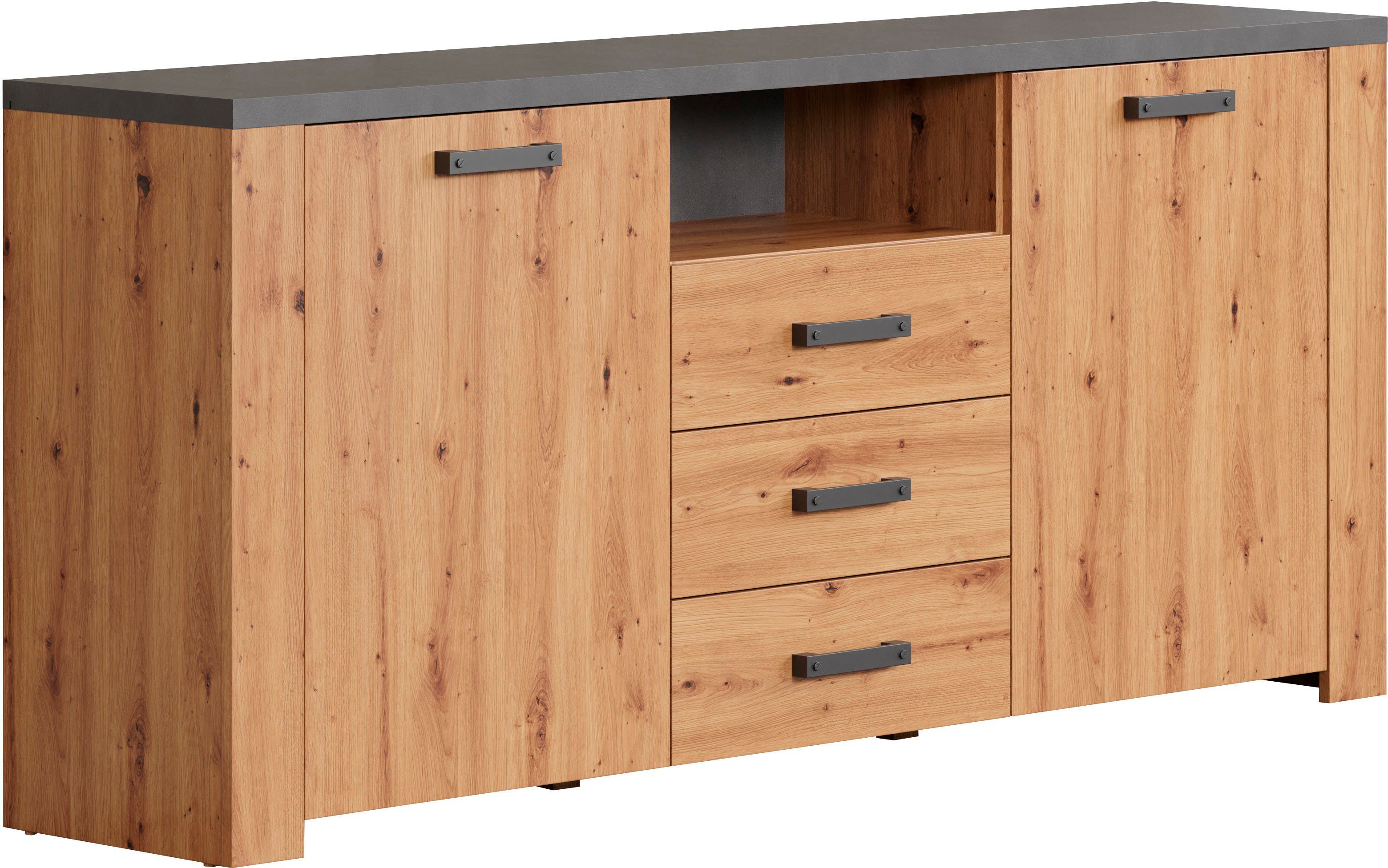 Home affaire Dressoir Ambres Commode in echt houtlook, Afmetingen BxH: 180x83 cm, Eik (1 stuk)