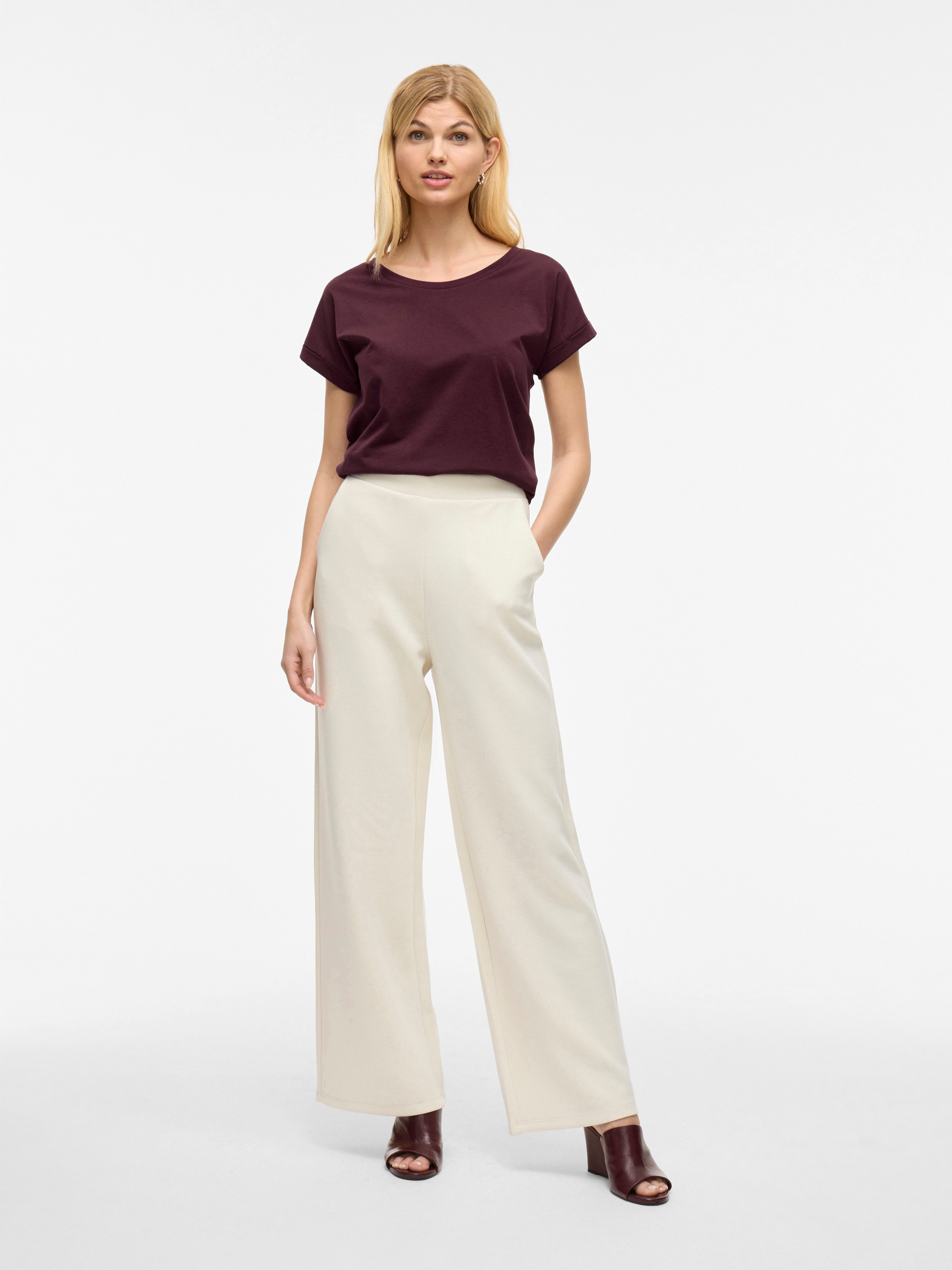 Vila Shirt met ronde hals VIDREAMERS NEW PURE T-SHIRT/SU-NOOS Basic dames T-shirt met ronde hals en omgeslagen mouwen